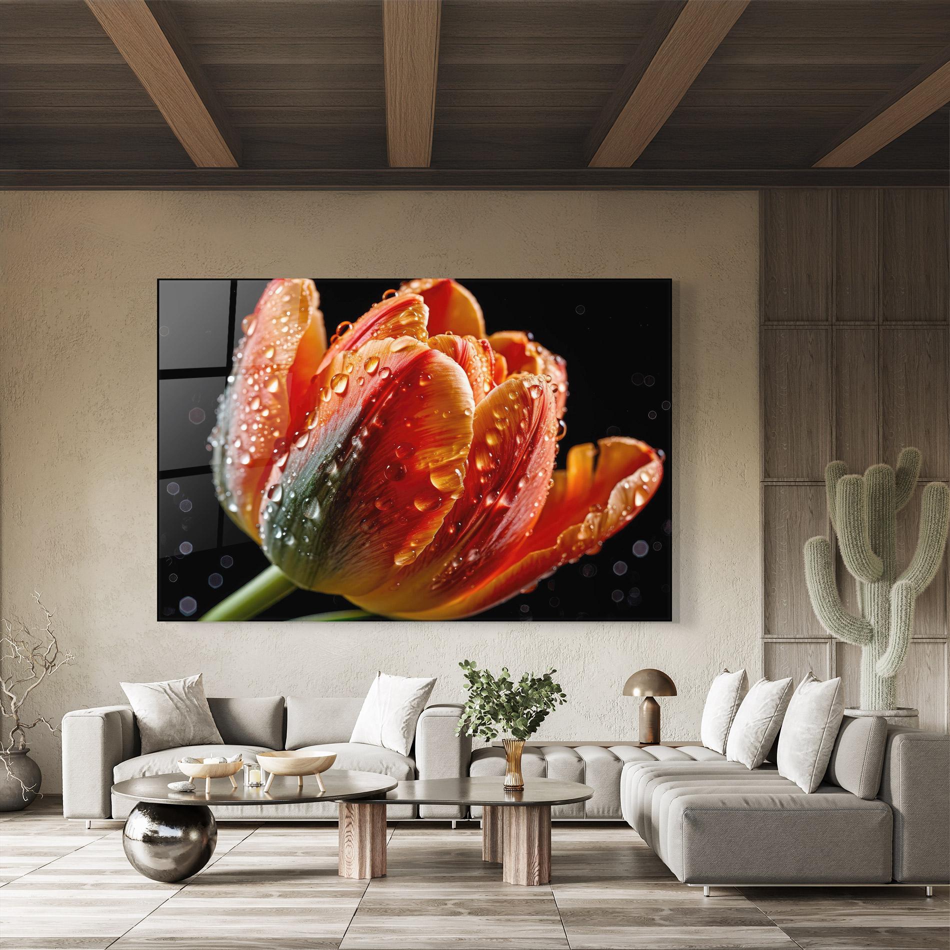Glasbild Big Wet Orange Tulip mockup 8