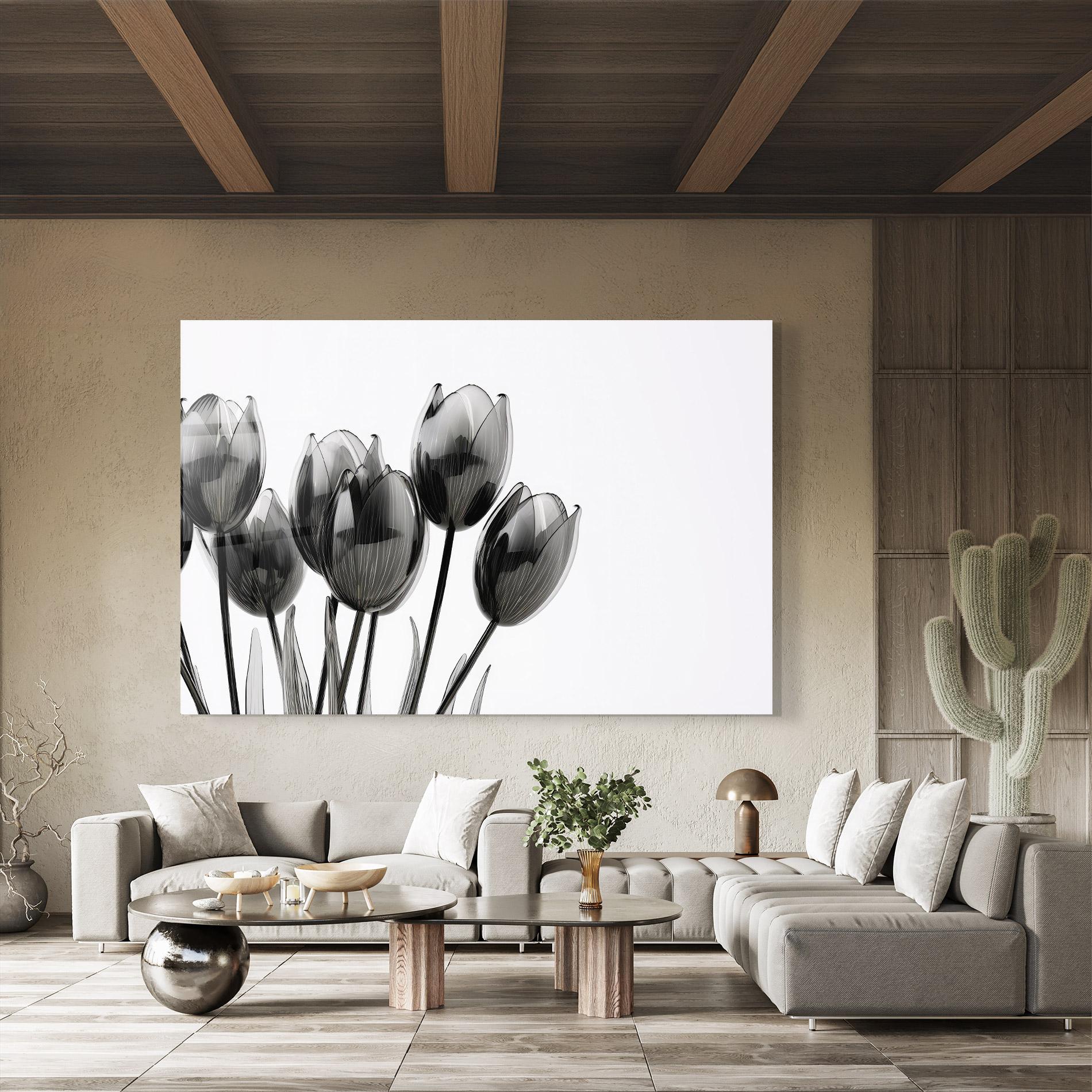 Glasbild Black Glass Tulips mockup 8