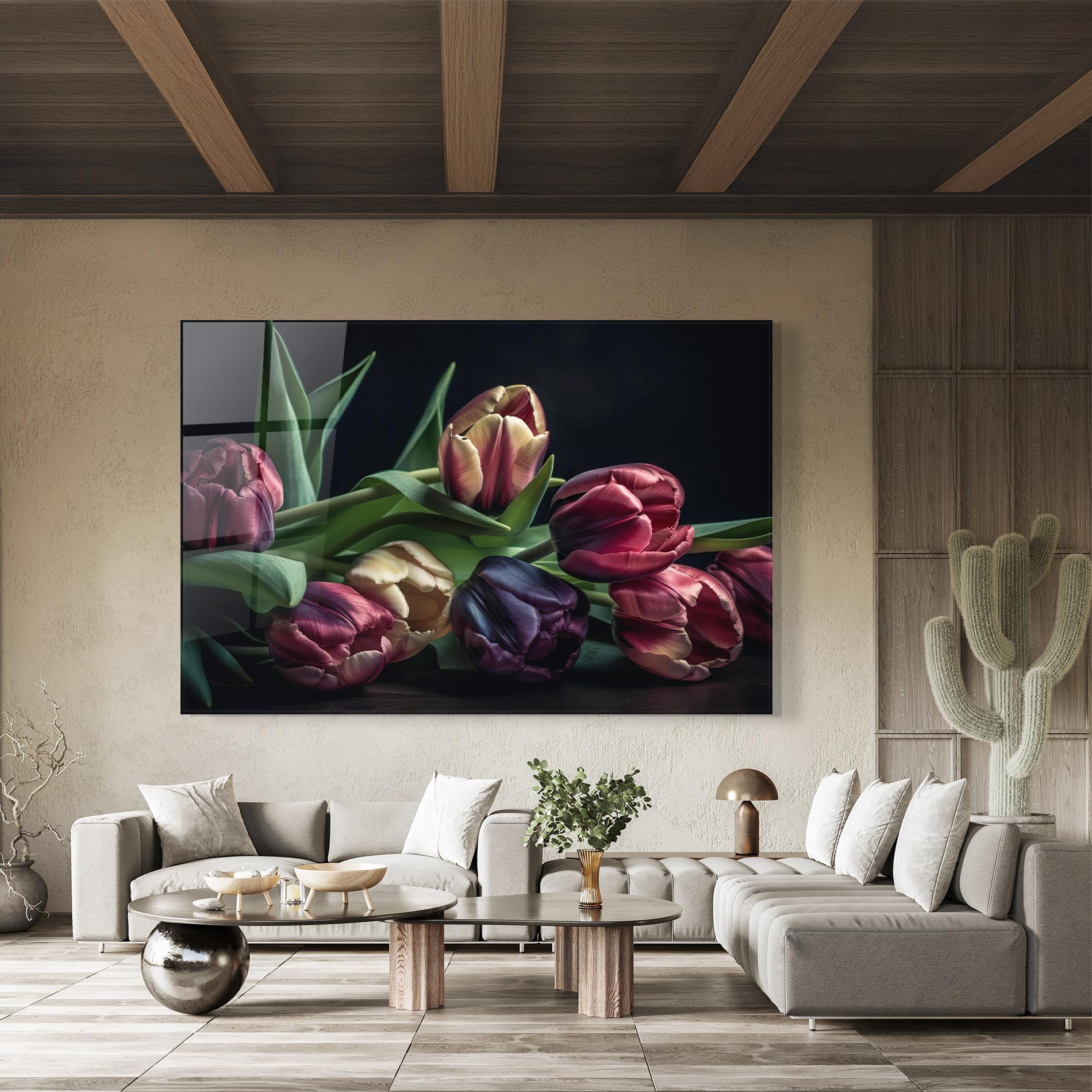 Glasbild Dark Purple Tulip mockup 8