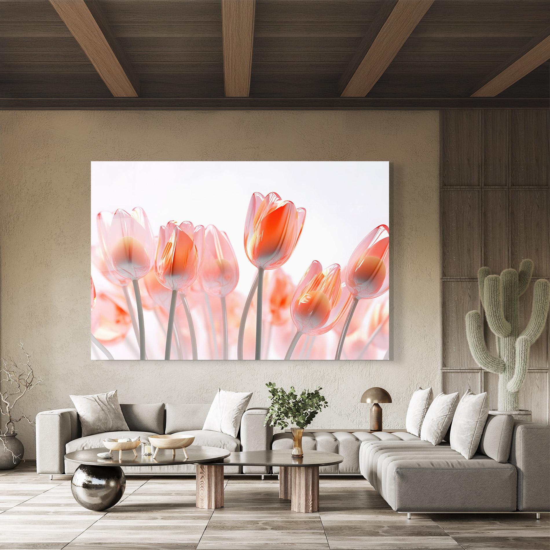 Glasbild Orange Glass Tulips mockup 8