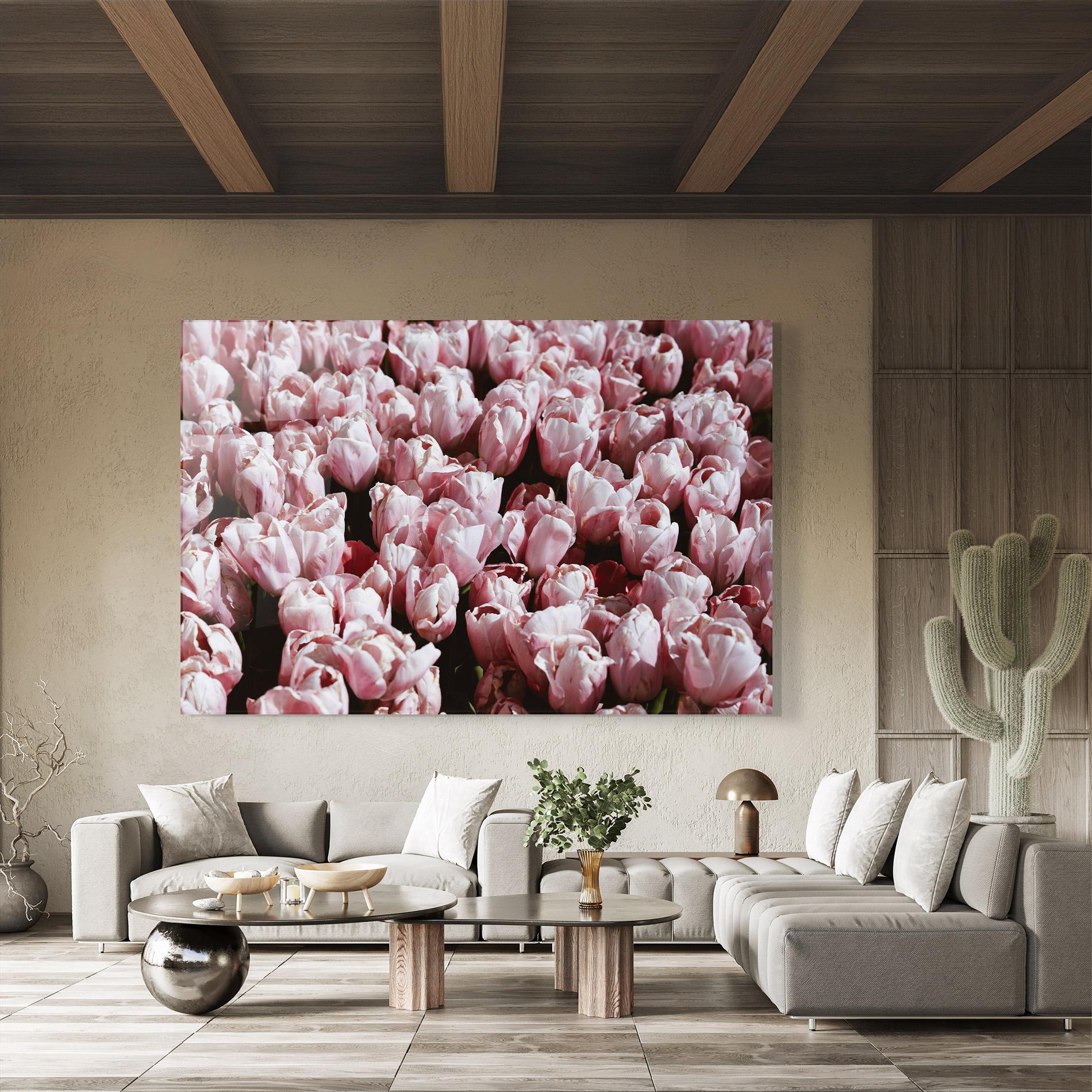 Glasbild Pastel Pink Tulips Wall mockup 8