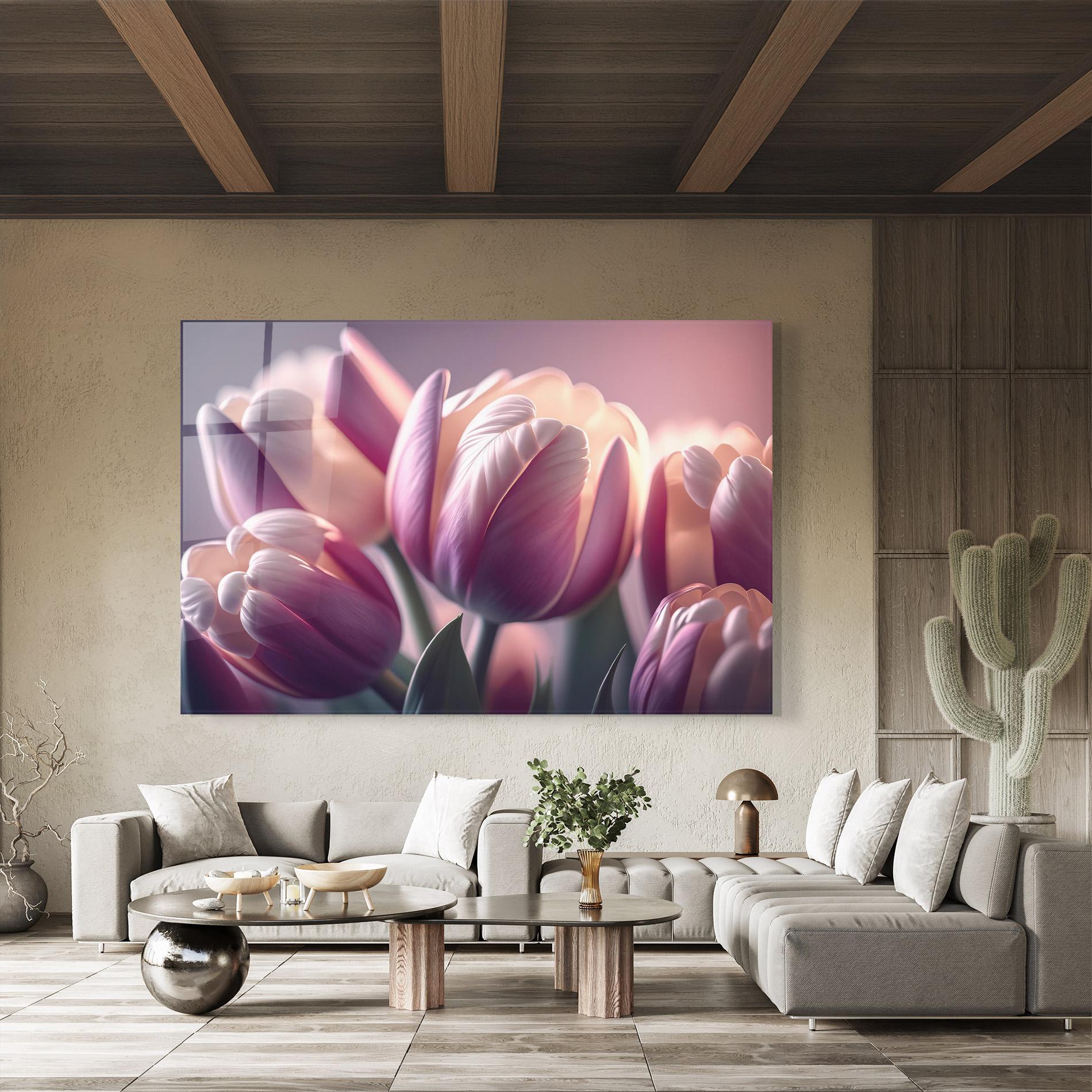 Glasbild Pastel Pink Tulips mockup 8