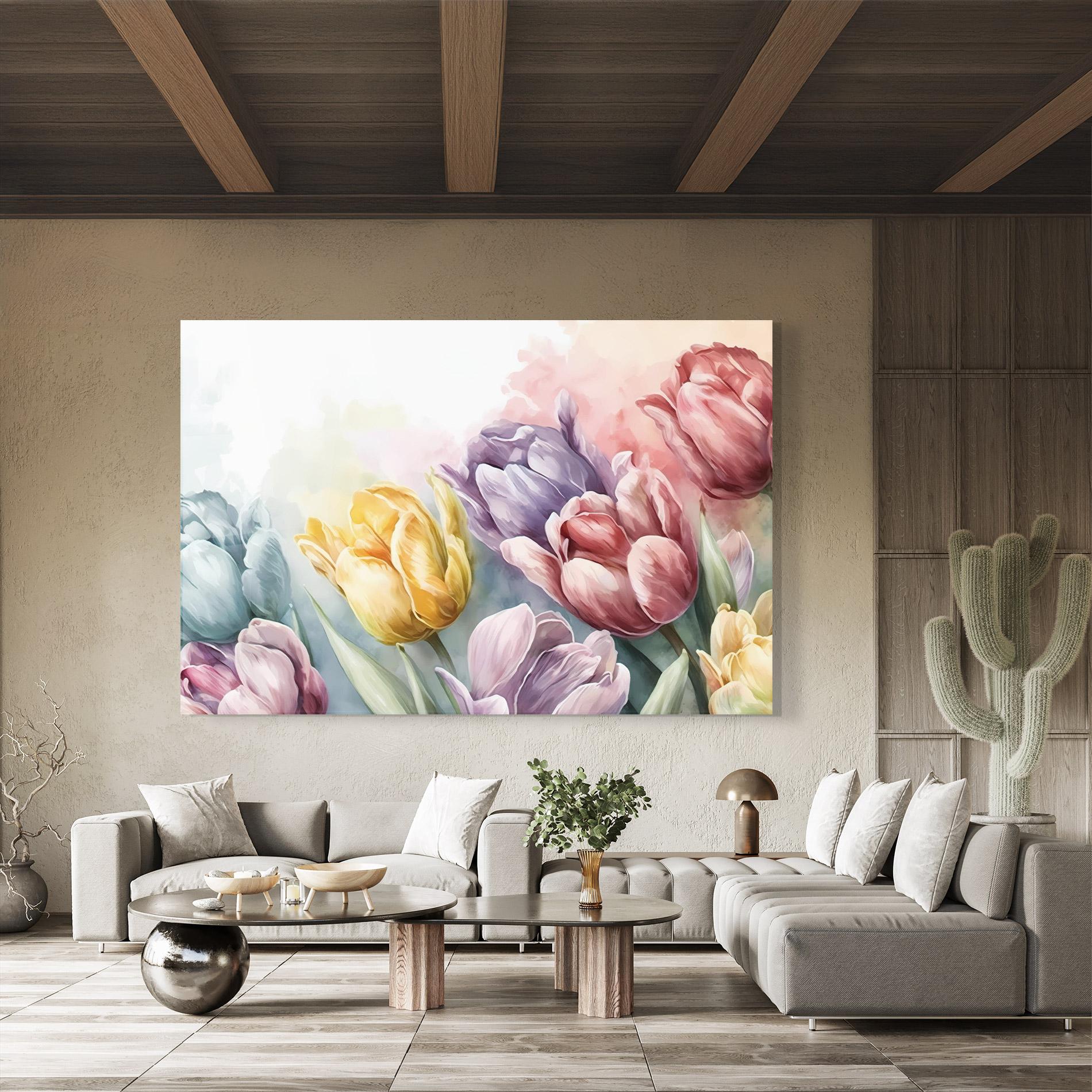 Glasbild Pastel Tulips mockup 8