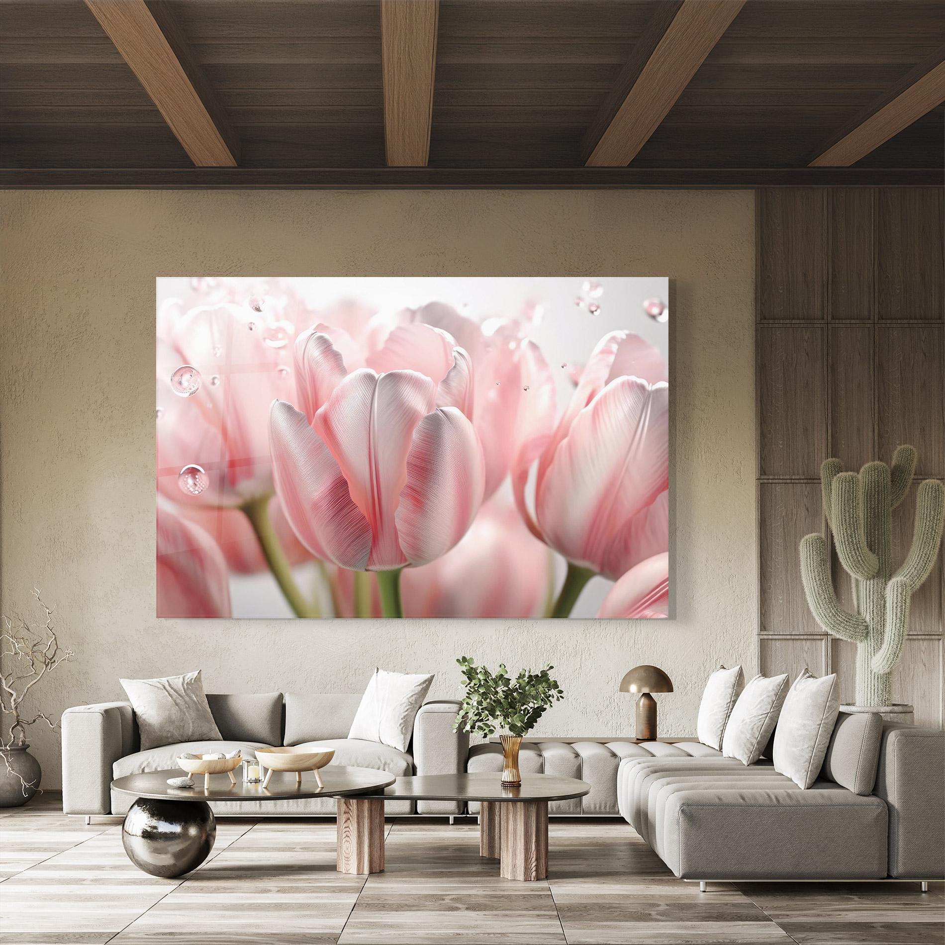 Glasbild Pink Pretty Tulips mockup 8