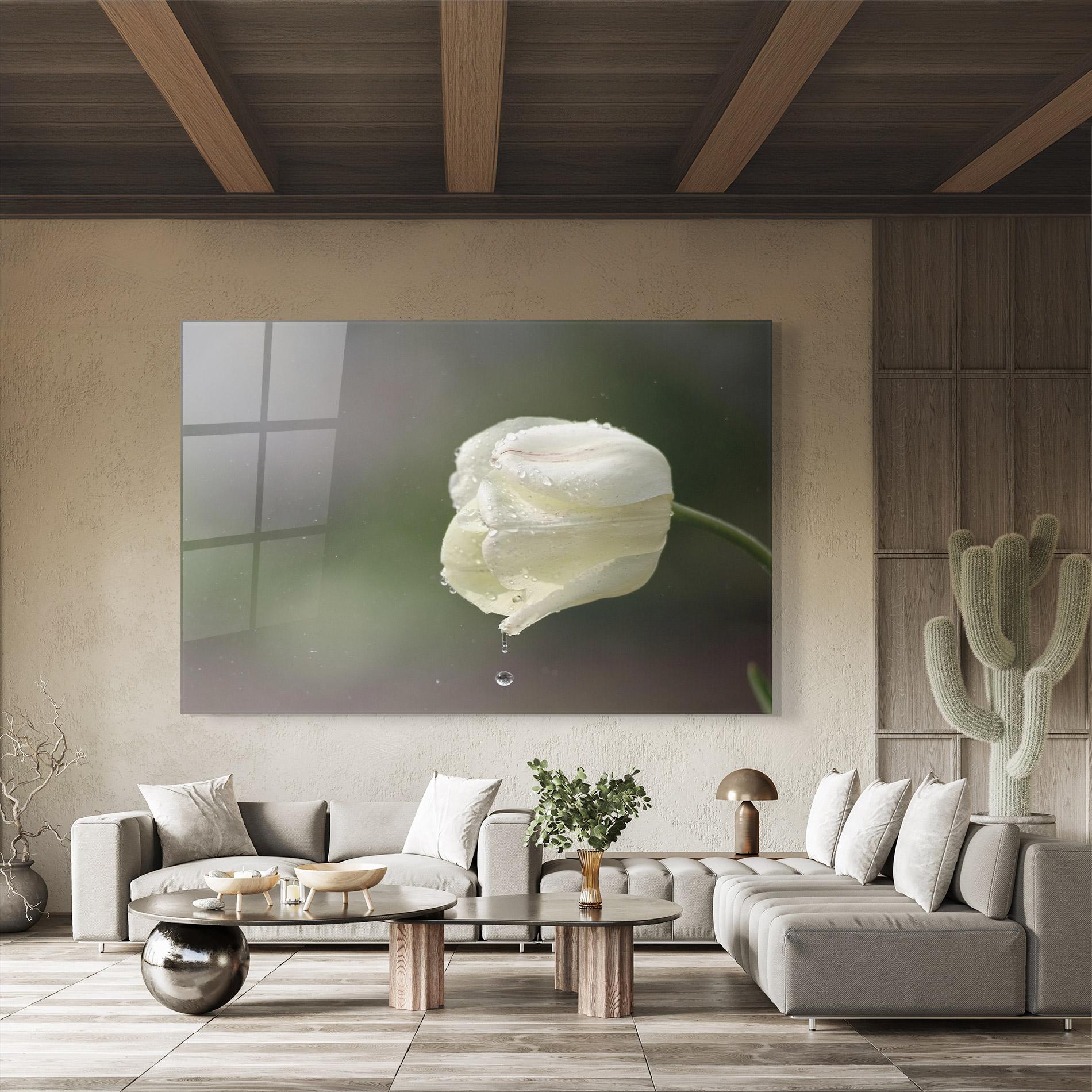 Glasbild White Single Tulip mockup 8