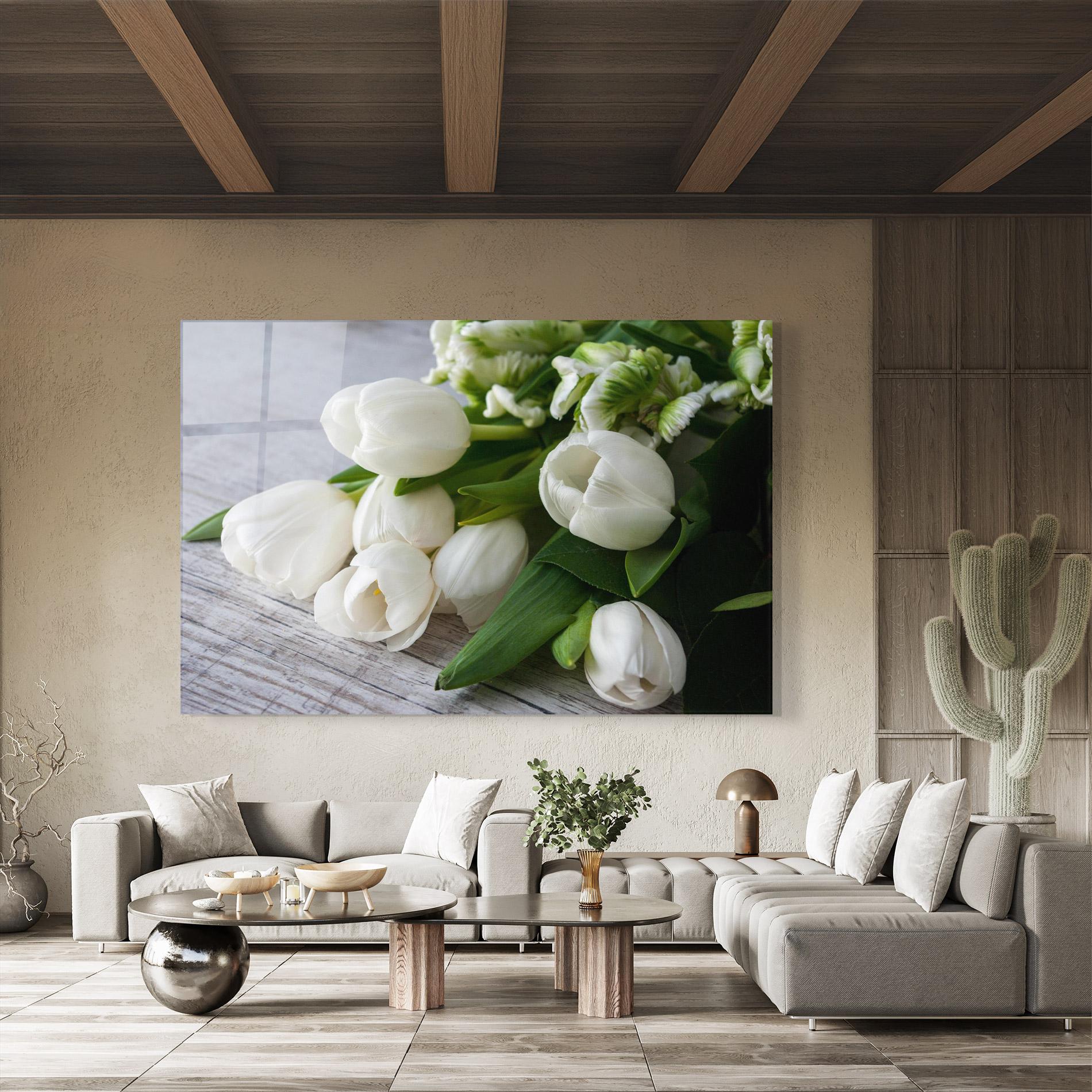 Glasbild White Tulips Bouquet mockup 8