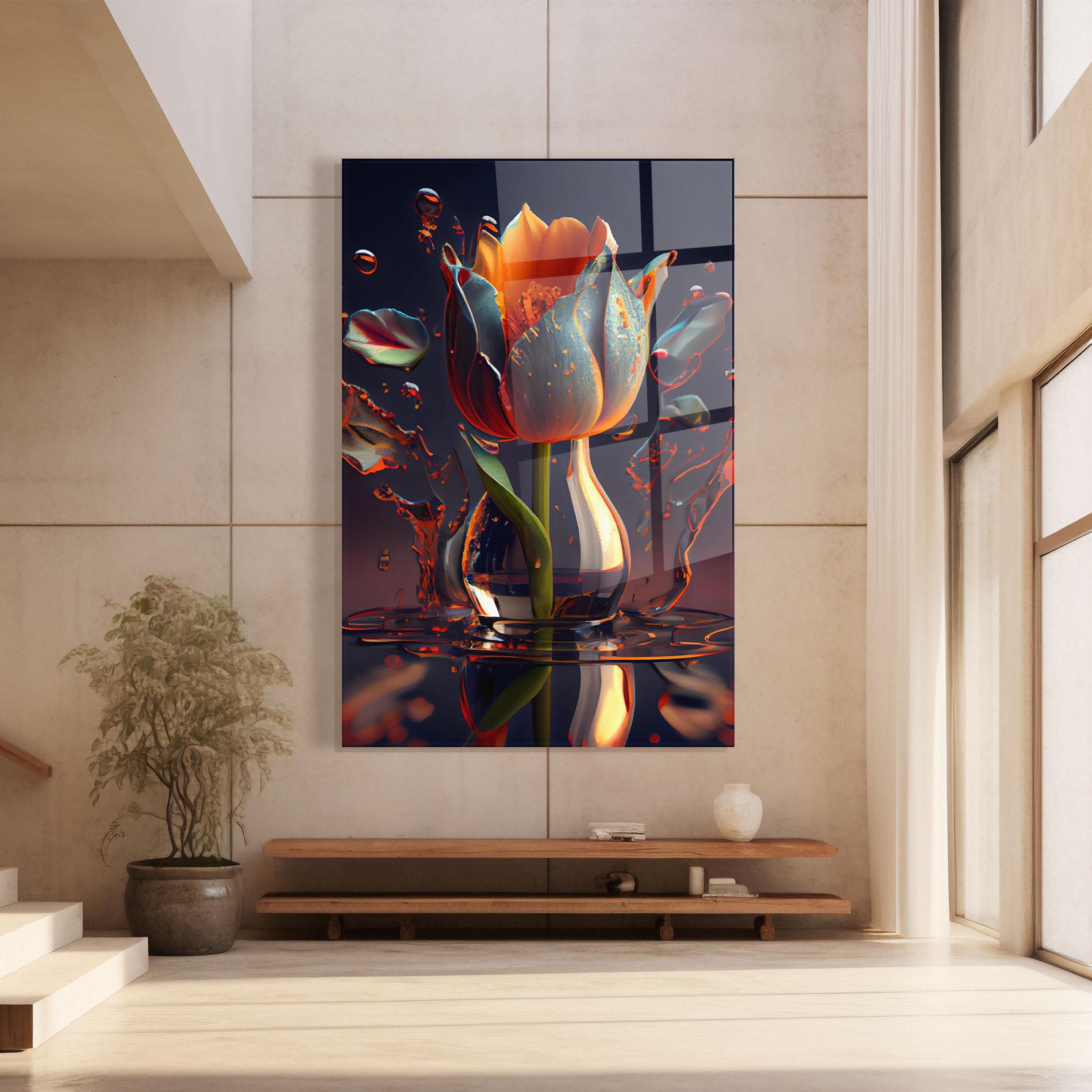 Glasbild Black Tulip In Vase mockup 8