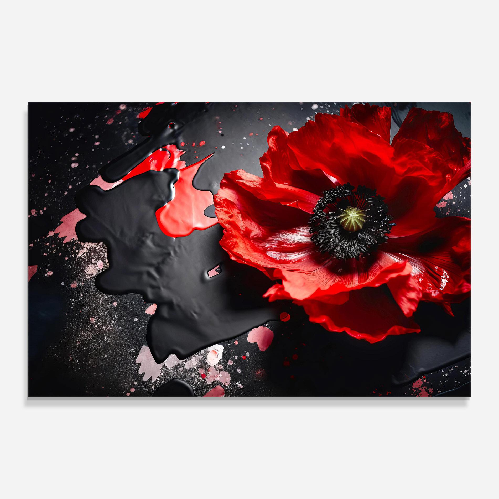 Glasbild Black Liquid Poppy mockup 0