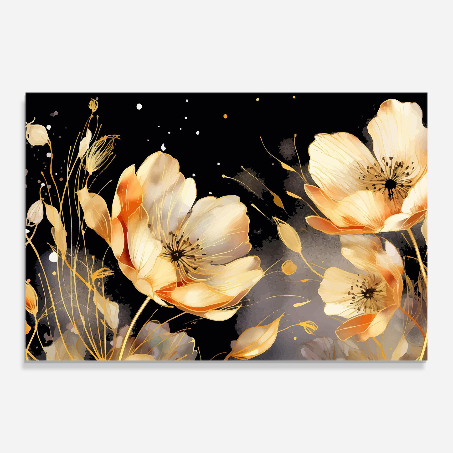 Glasbild Gold Poppy Black mockup 0