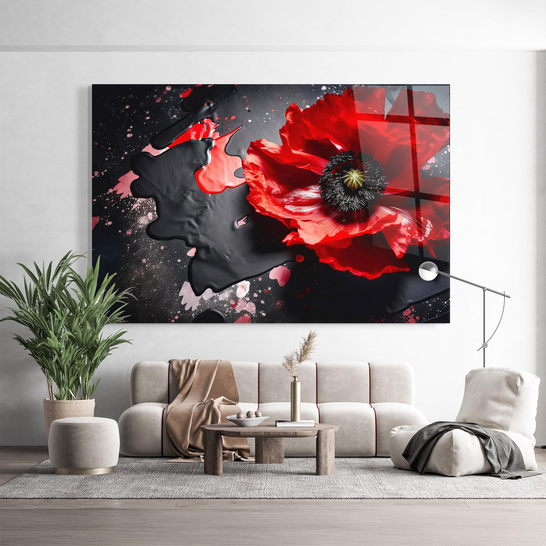 Glasbild Black Liquid Poppy mockup 9