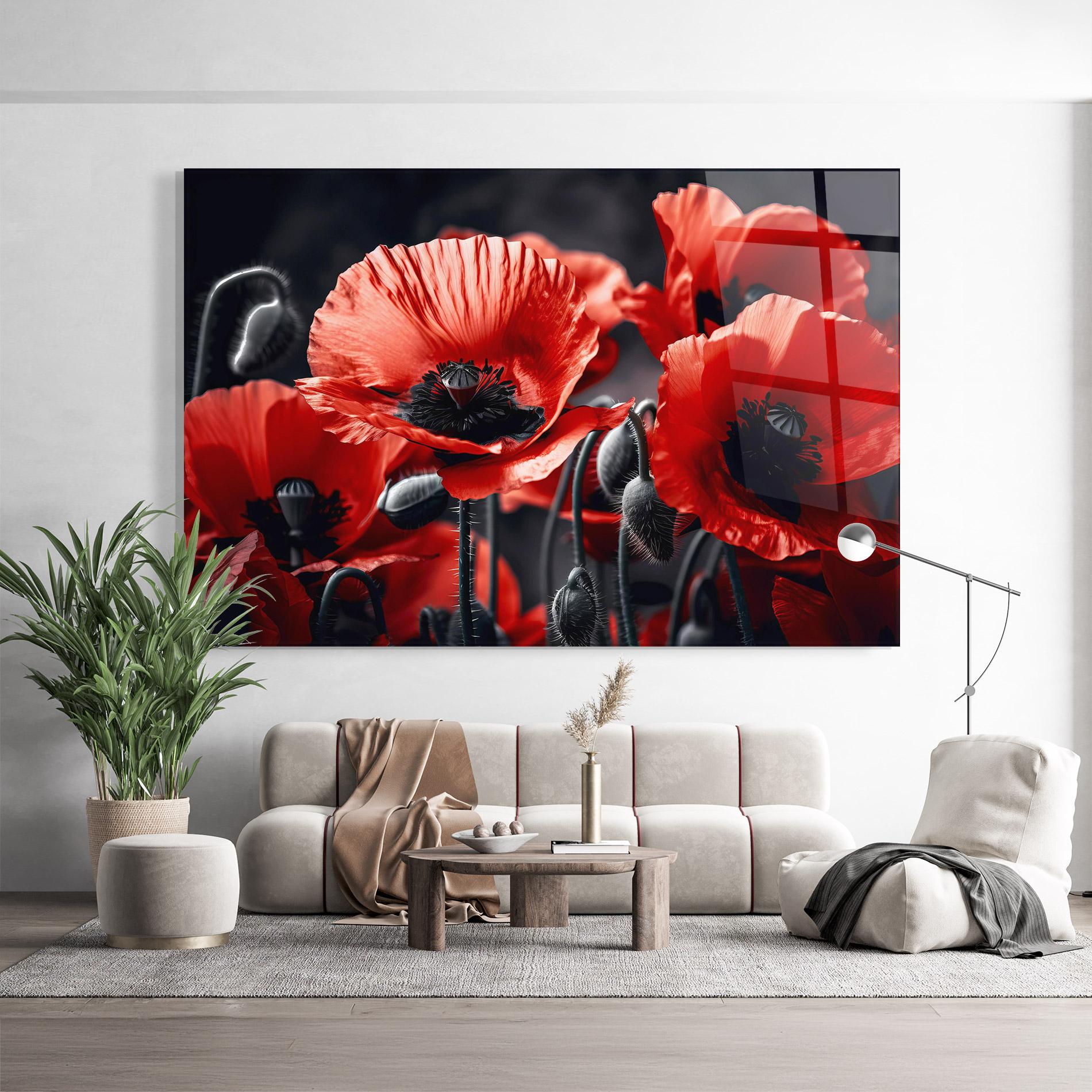 Glasbild Black Red Poppy View mockup 9