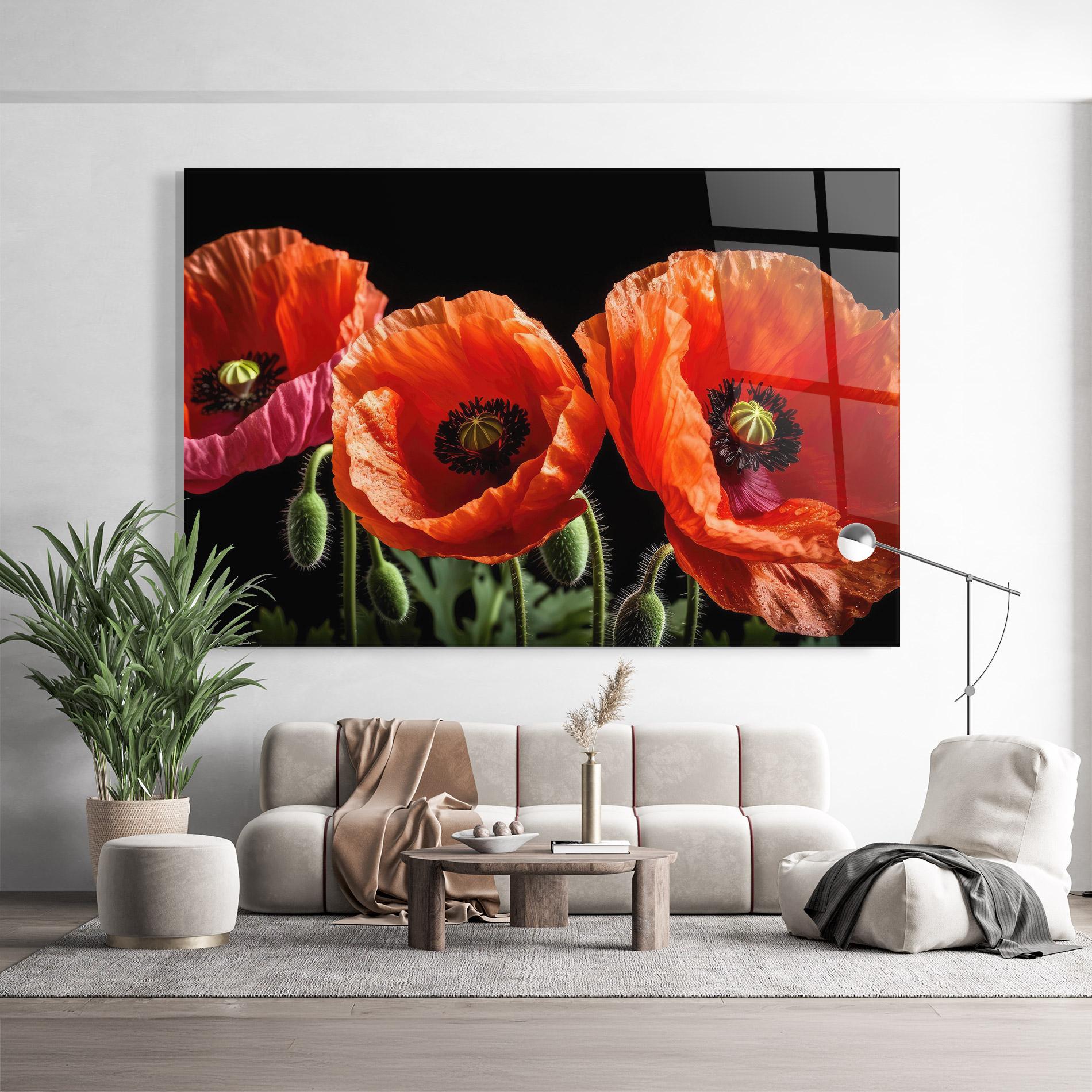 Glasbild Dark Orange Poppies mockup 9
