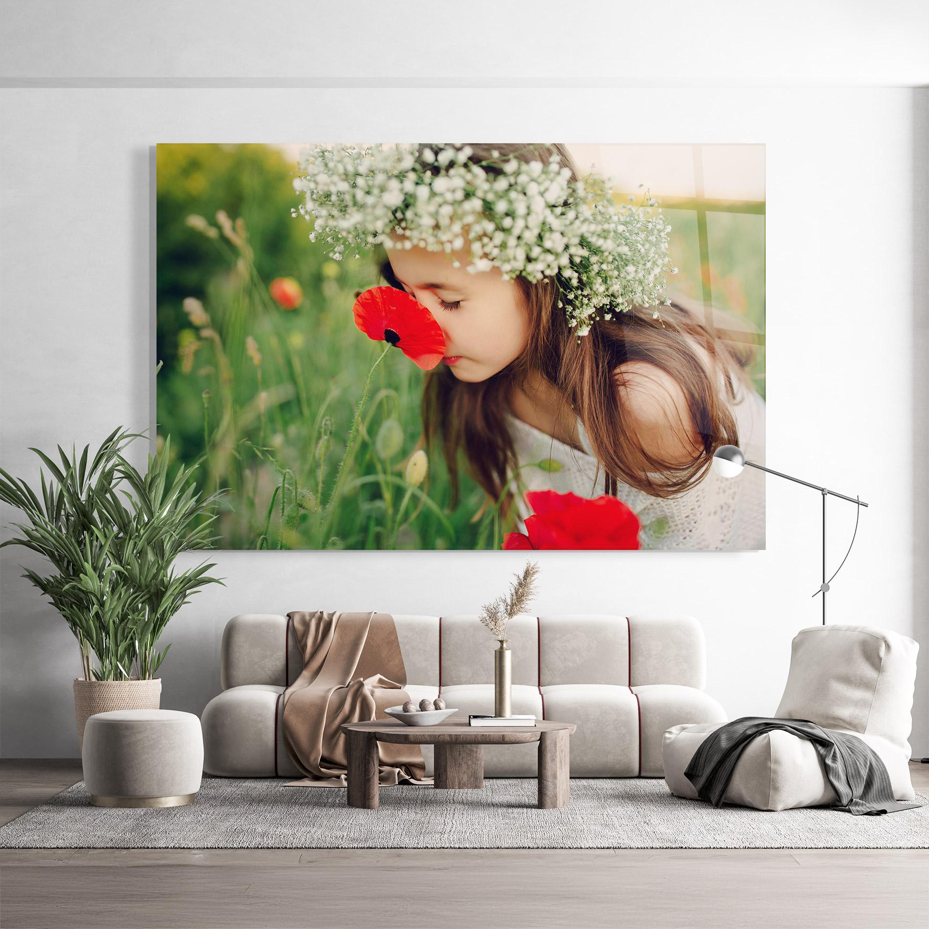 Glasbild Girl With Poppies mockup 9
