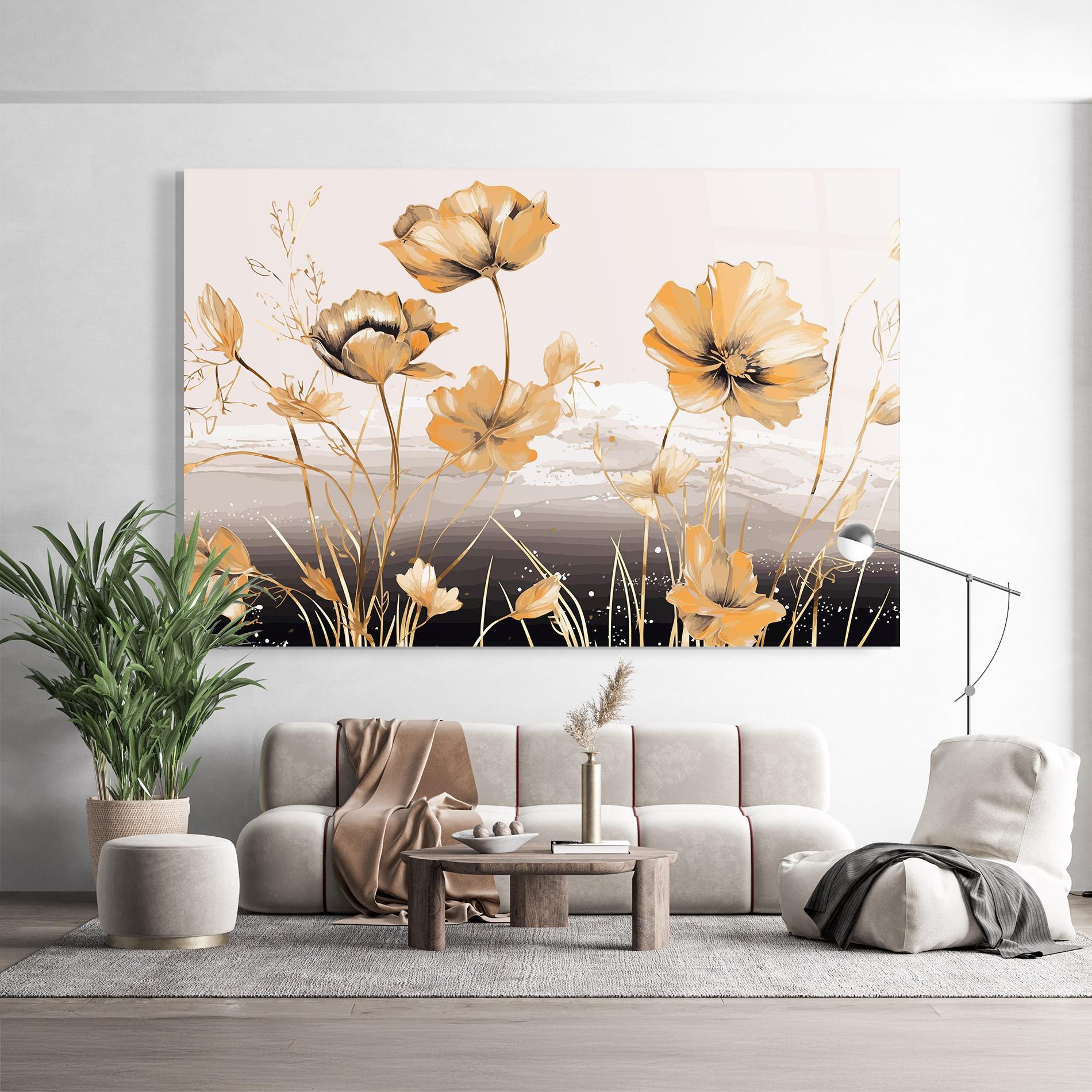 Glasbild Gold Black Poppy mockup 9