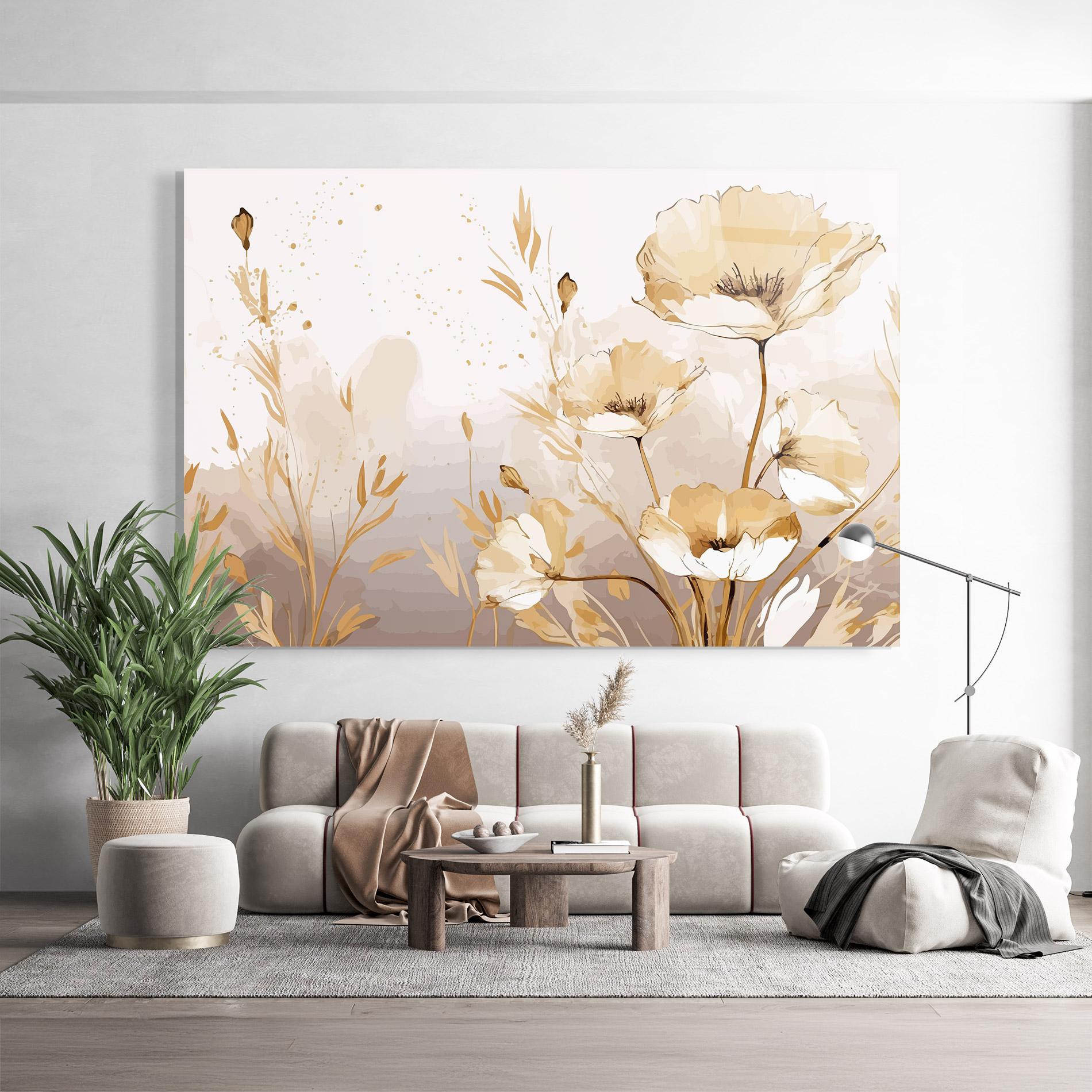 Glasbild Gold Cream Poppy mockup 9