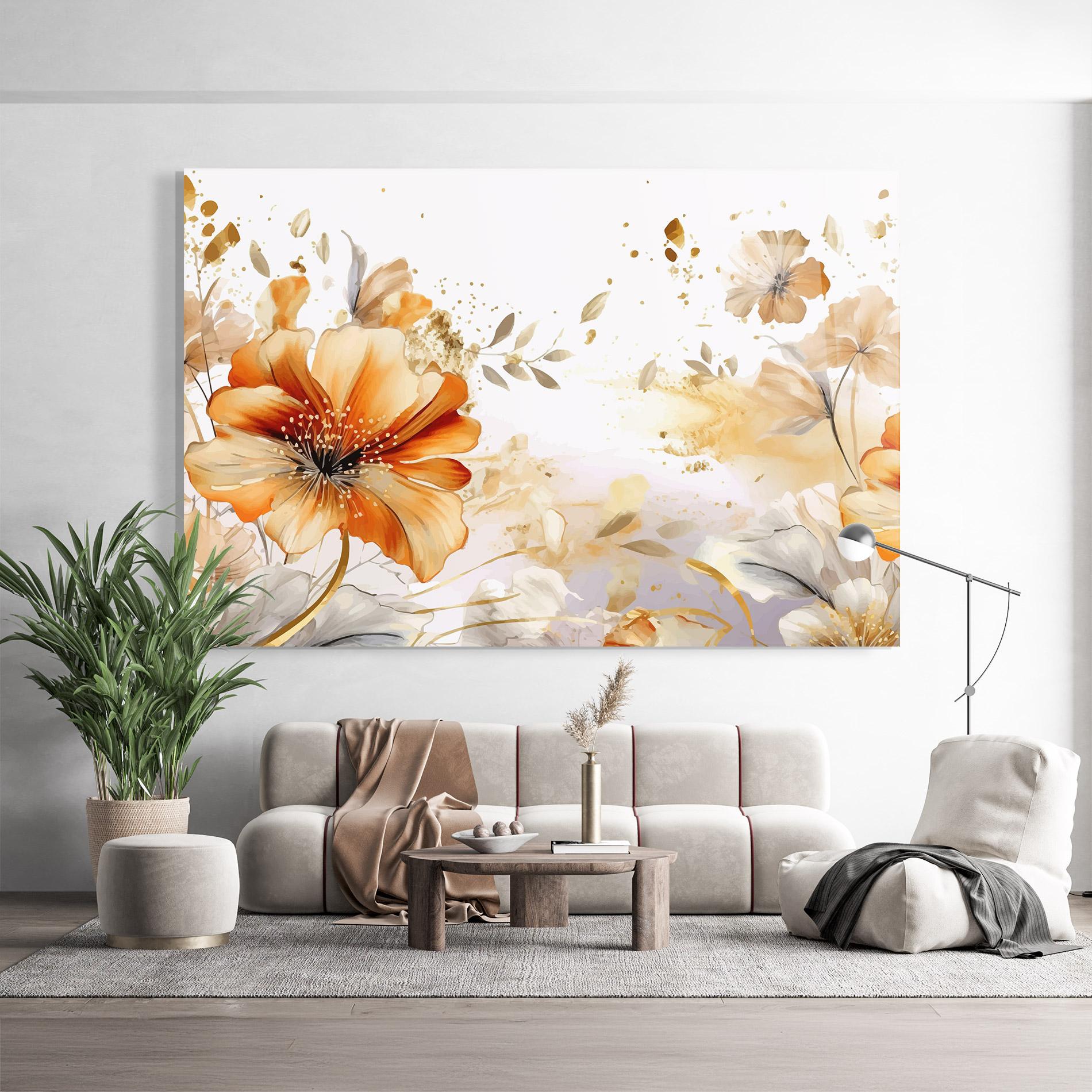 Glasbild Gold Orange Poppy mockup 9