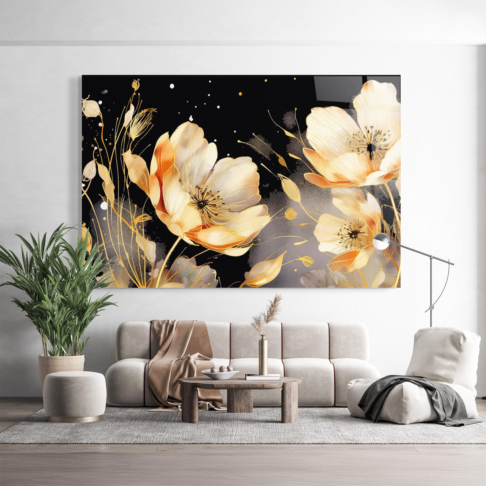 Glasbild Gold Poppy Black mockup 9