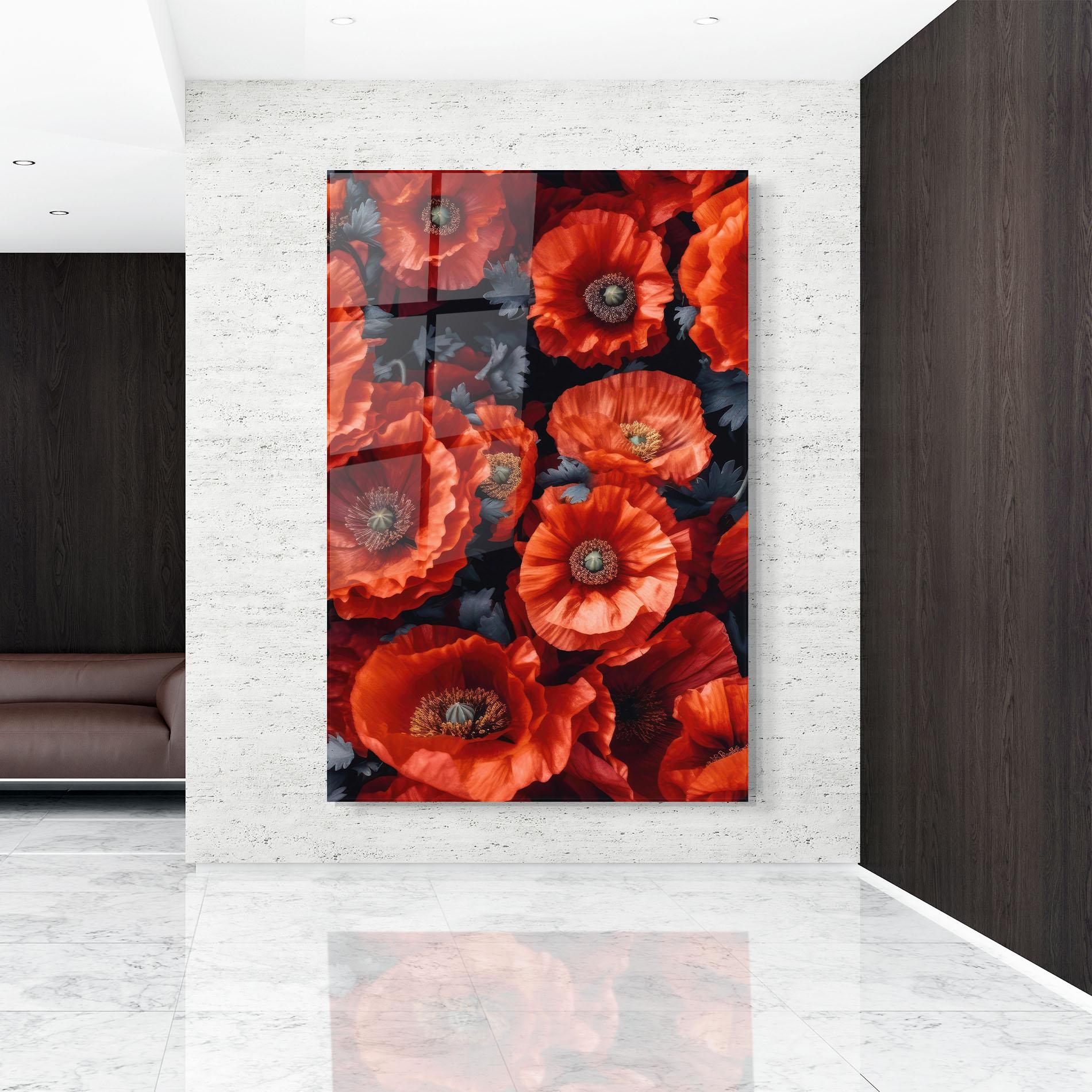 Glasbild Black Red Poppies mockup 9