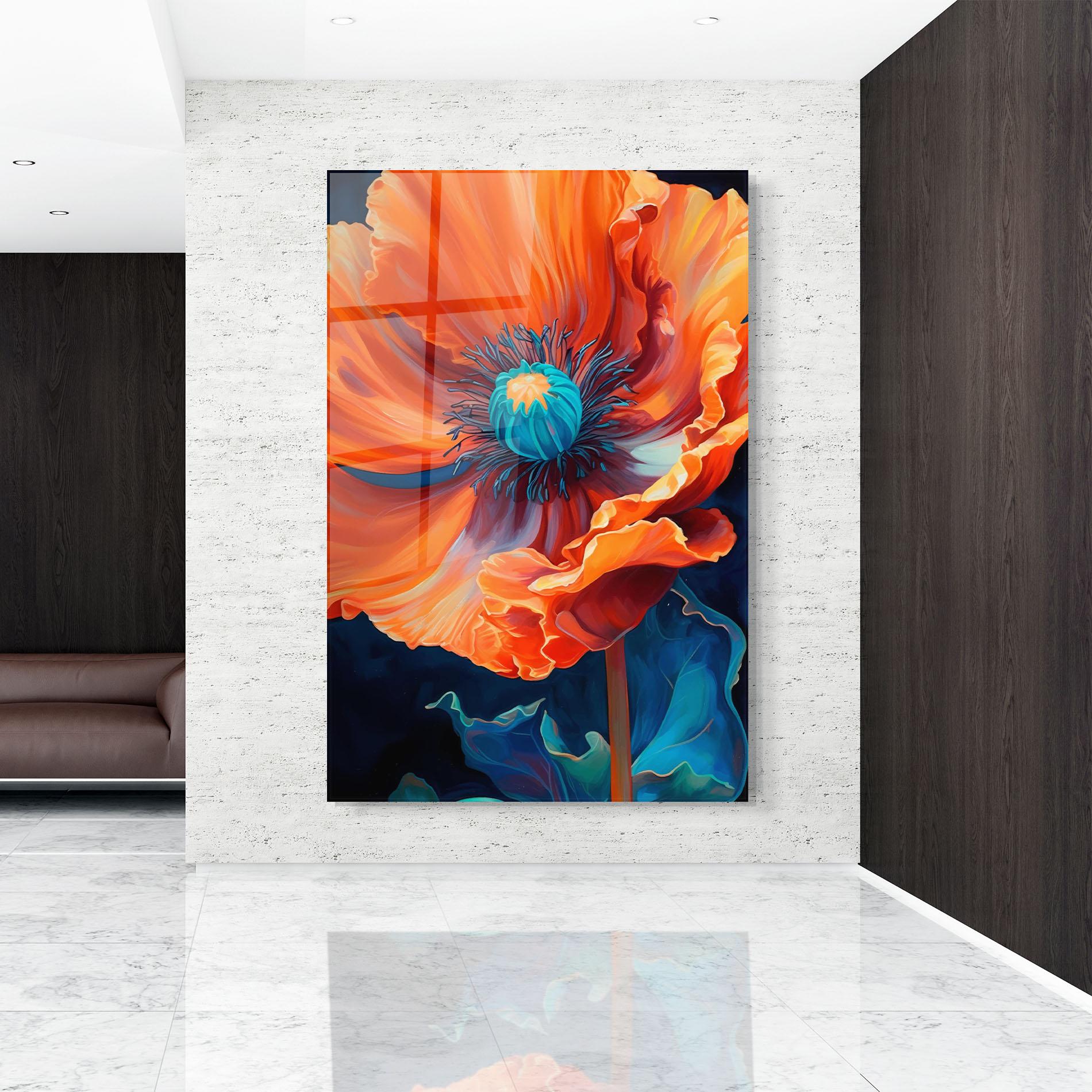 Glasbild Orange Blue Poppy mockup 9
