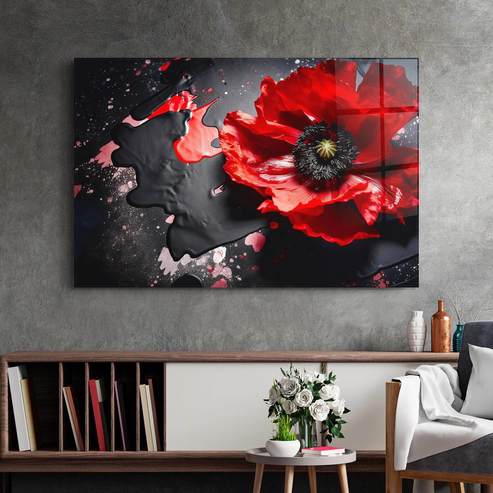 Glasbild Black Liquid Poppy mockup 2