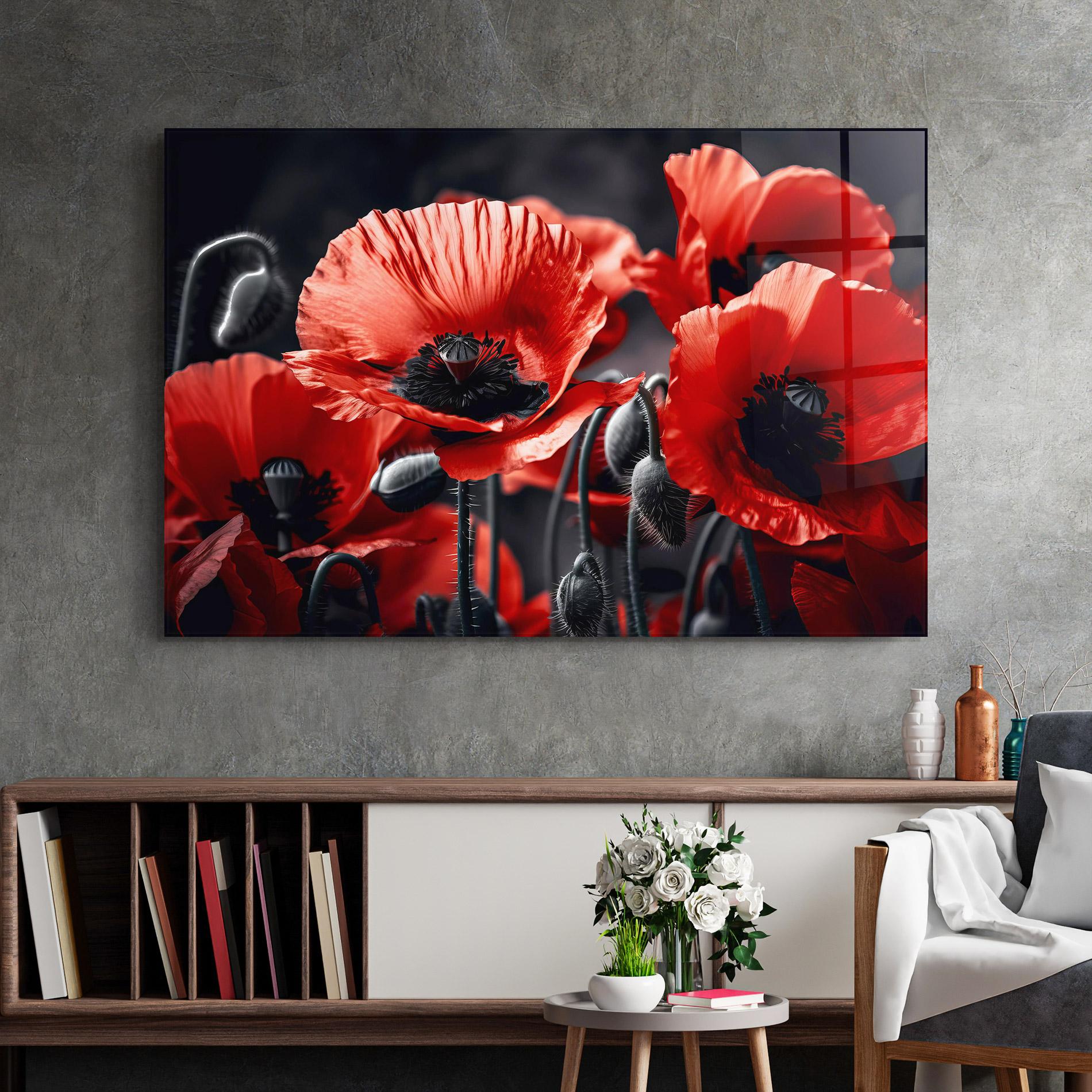 Glasbild Black Red Poppy View mockup 2