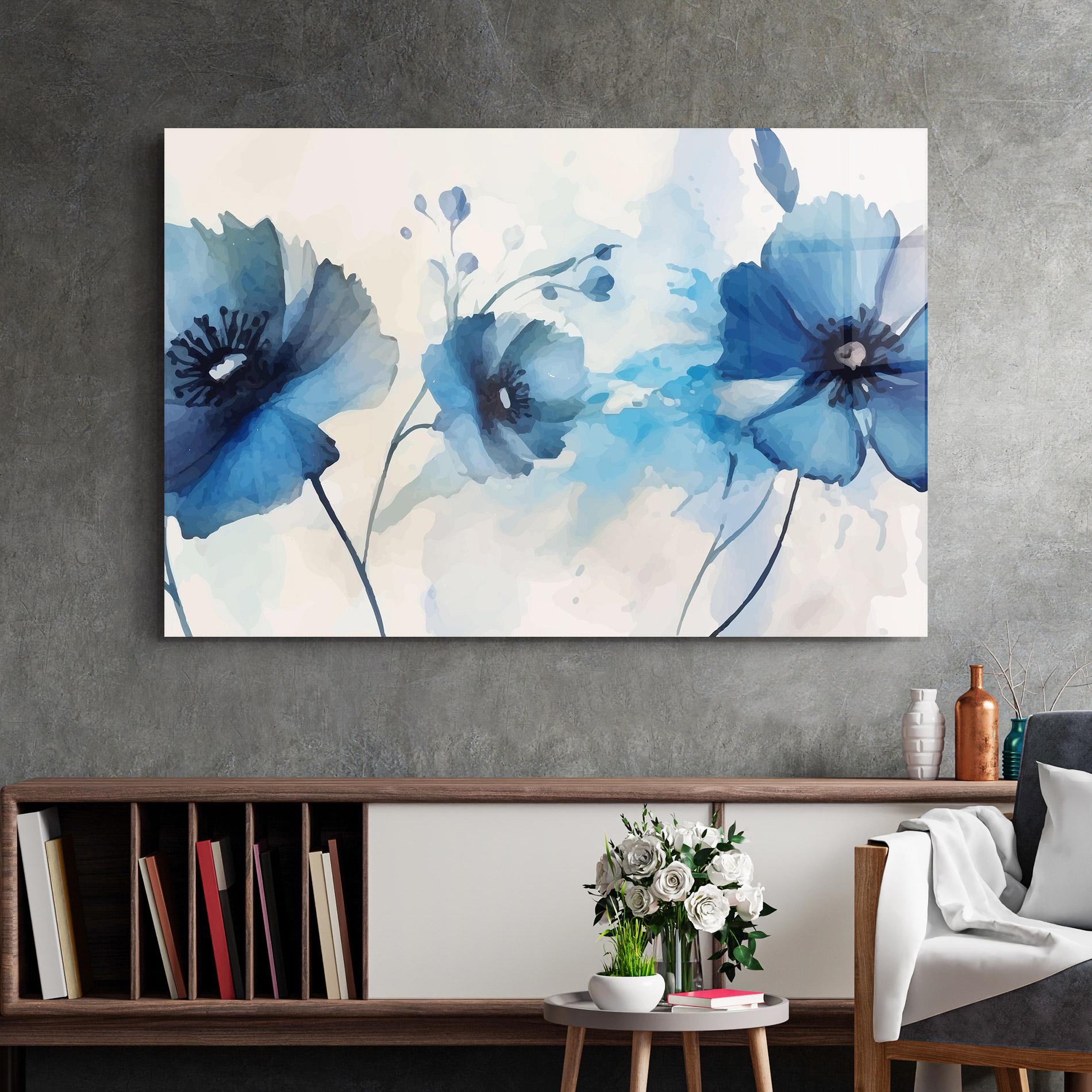 Glasbild Blue Poppies mockup 2