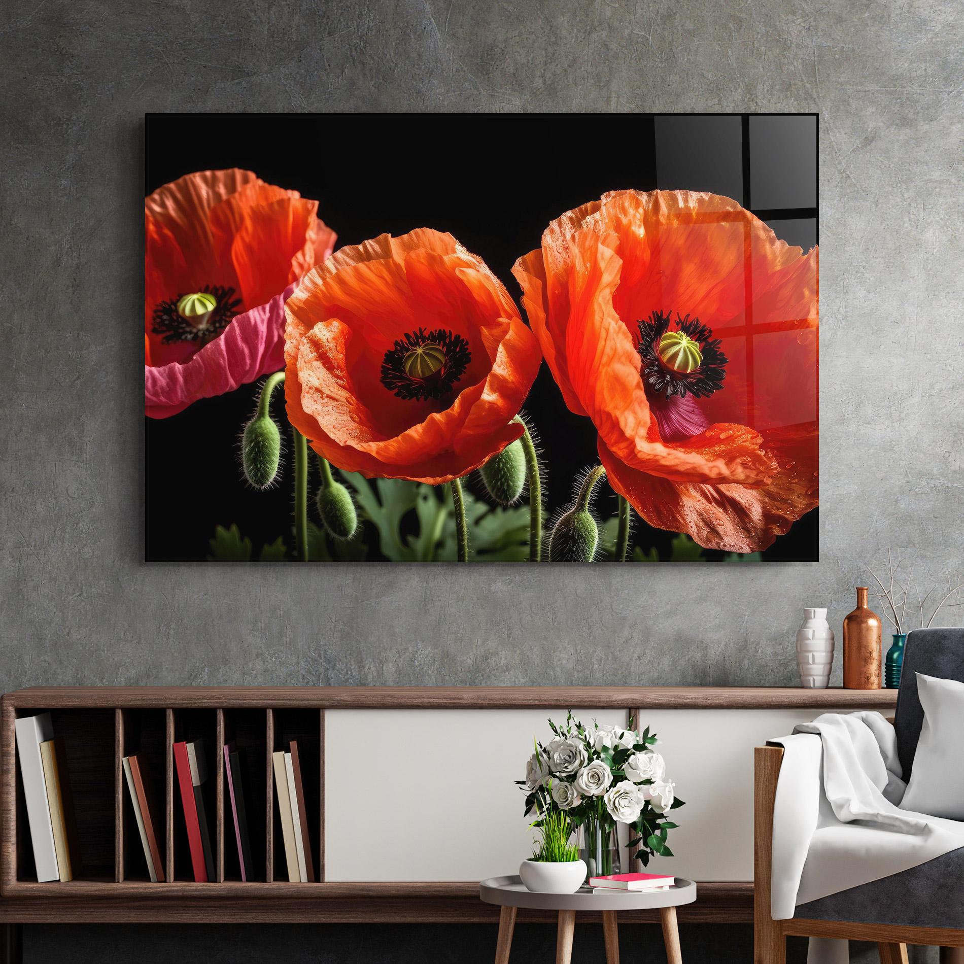 Glasbild Dark Orange Poppies mockup 2