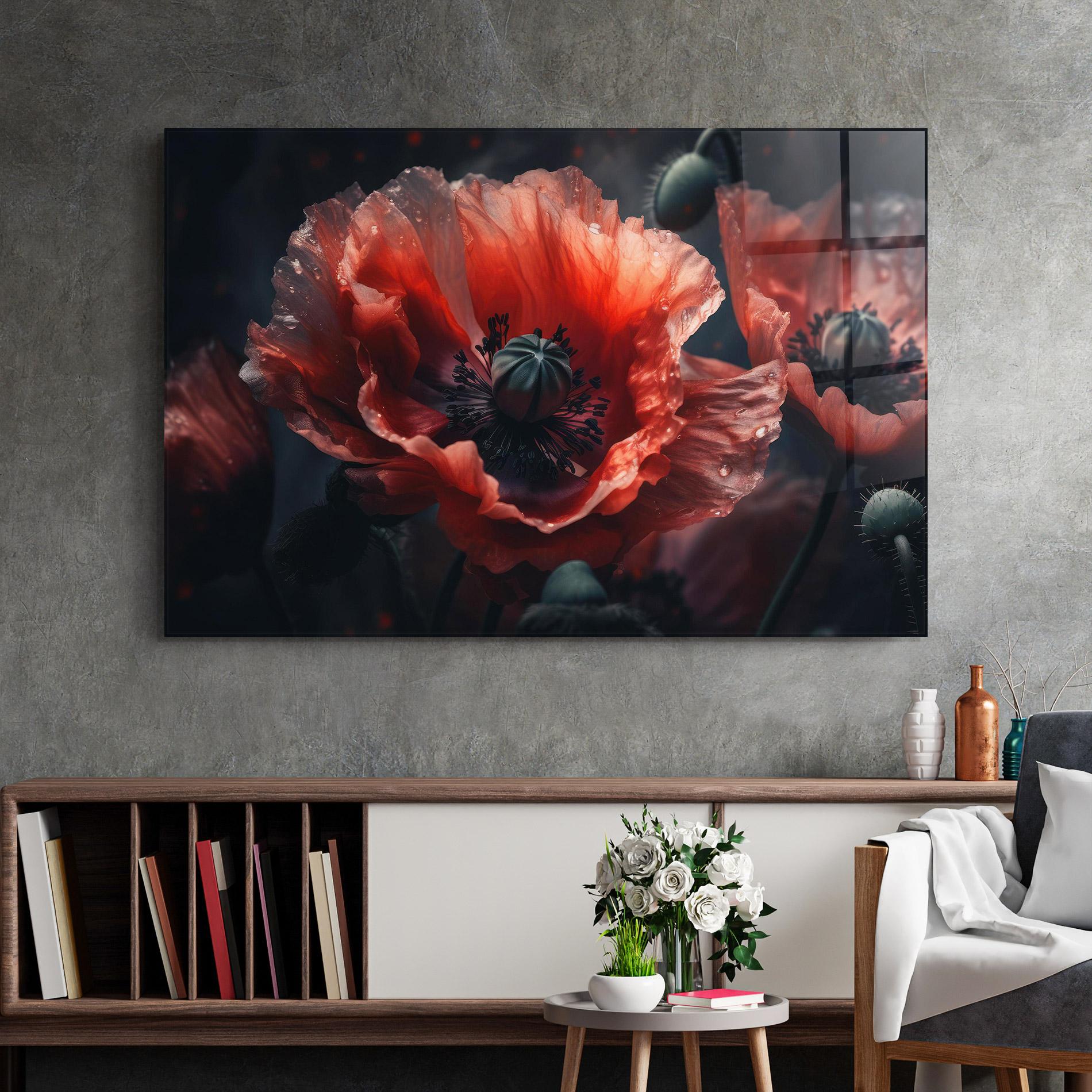 Glasbild Dark Shade Poppy mockup 2