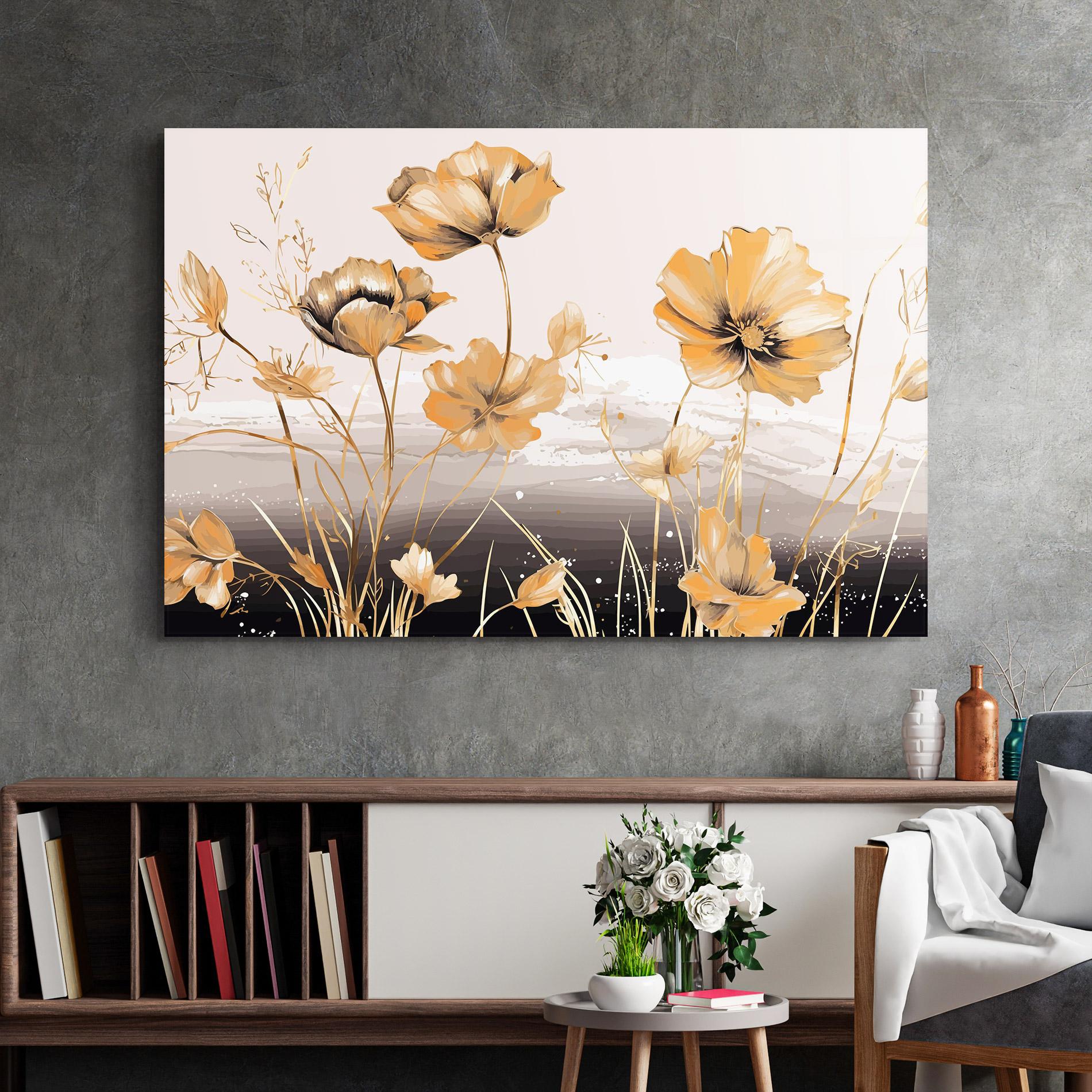 Glasbild Gold Black Poppy mockup 2