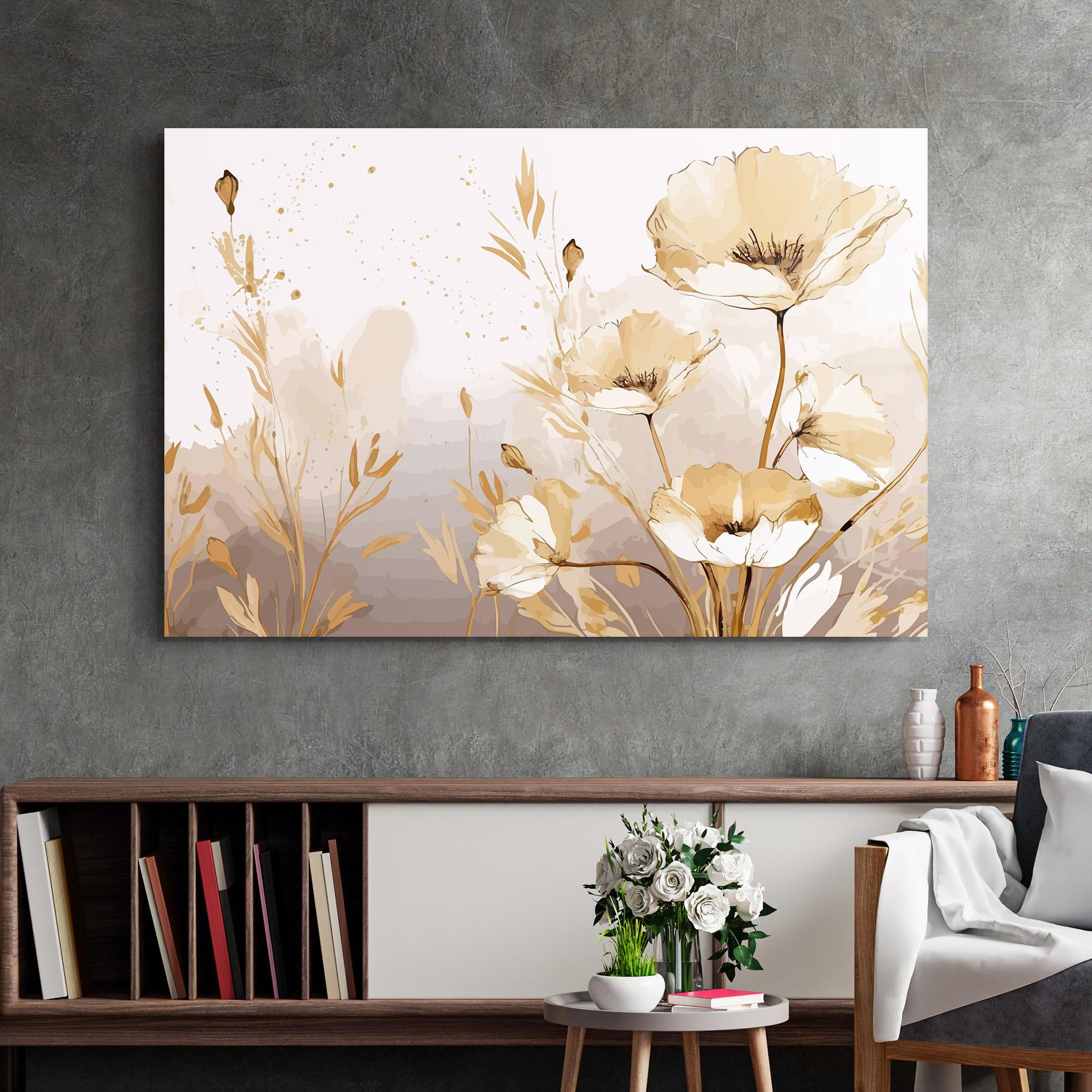 Glasbild Gold Cream Poppy mockup 2