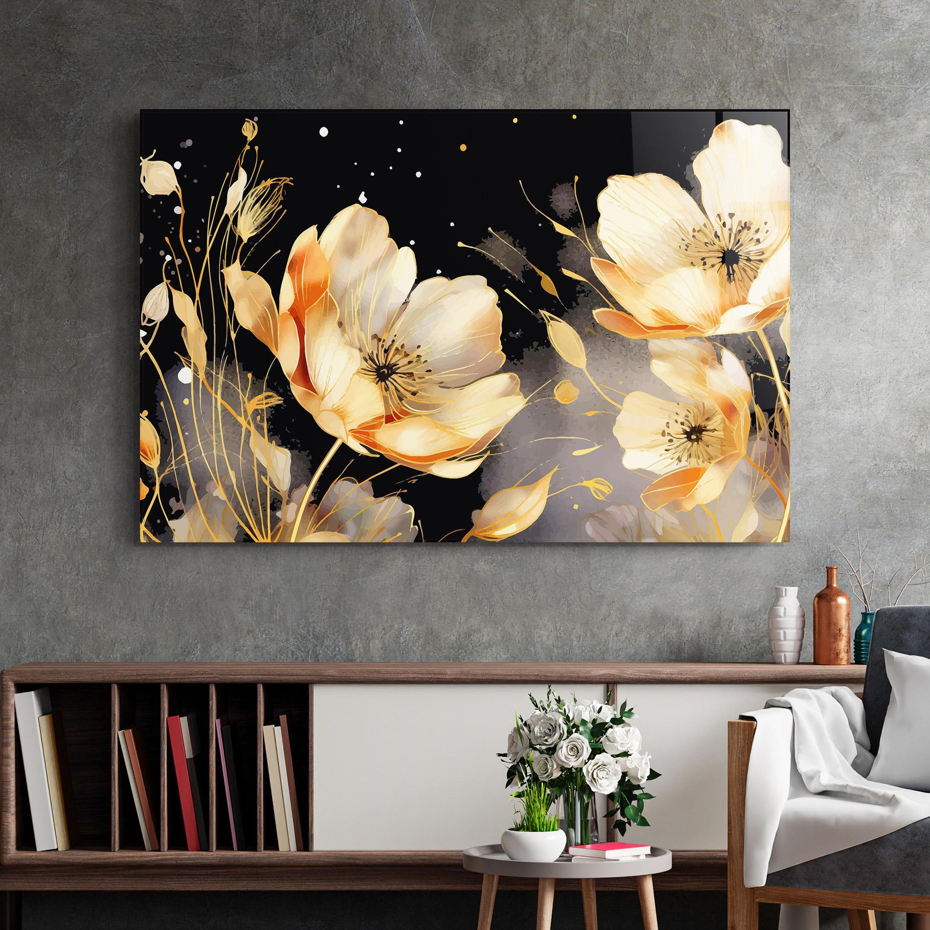 Glasbild Gold Poppy Black mockup 2