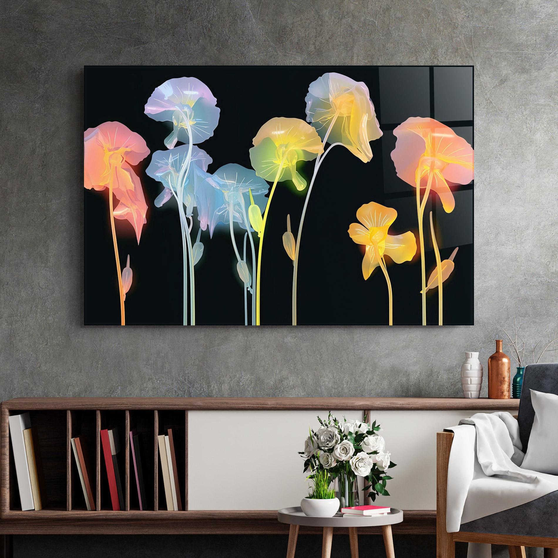 Glasbild Neon Poppy mockup 2