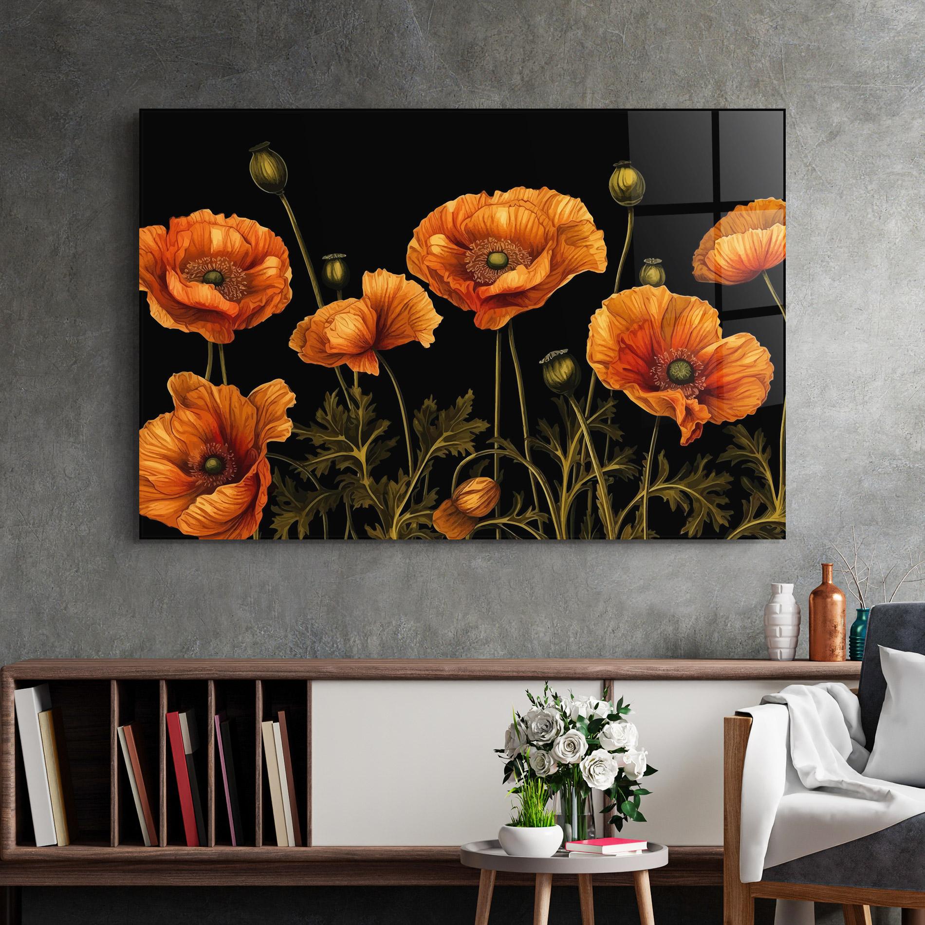 Glasbild Orange Poppies mockup 2