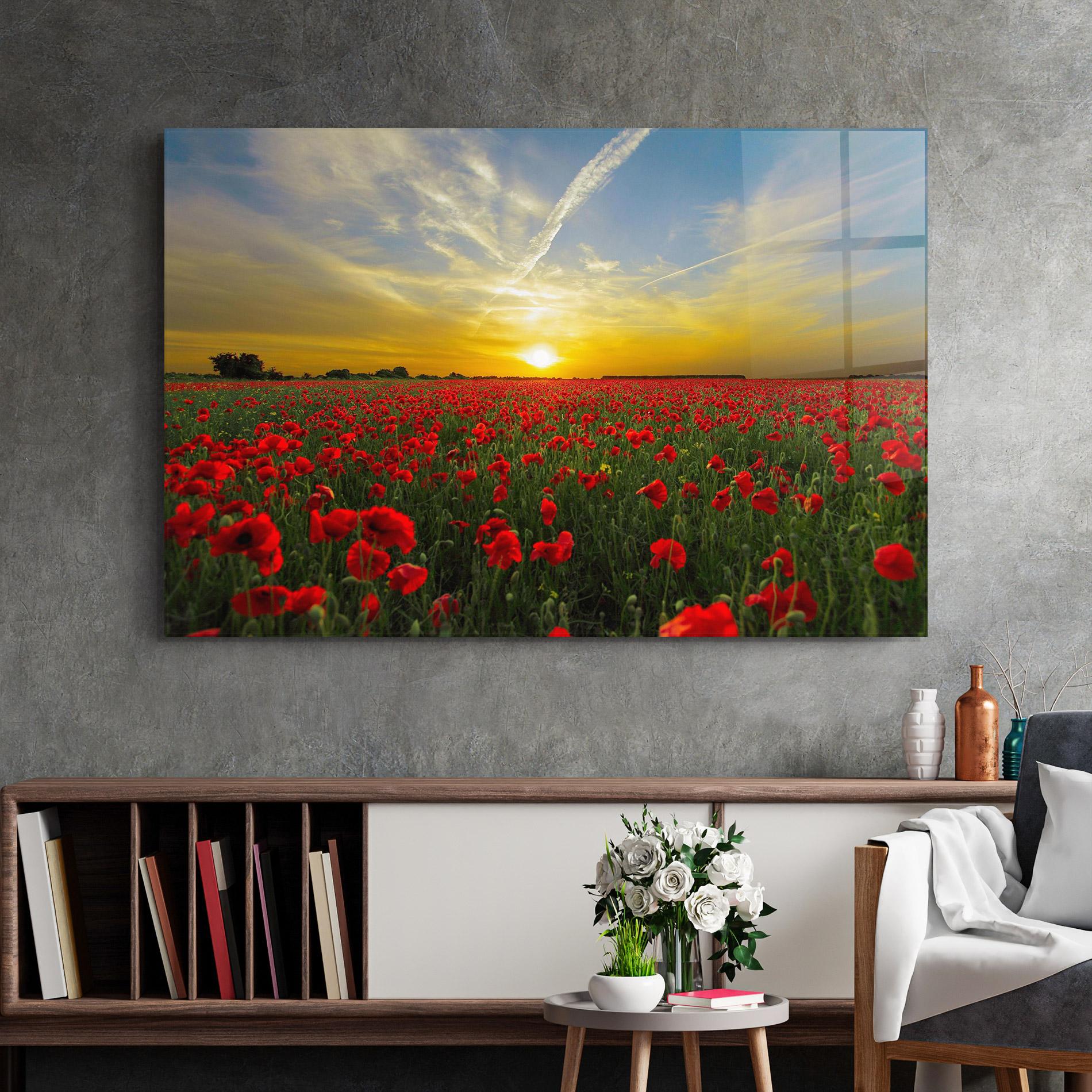 Glasbild Poppies Sunset mockup 2