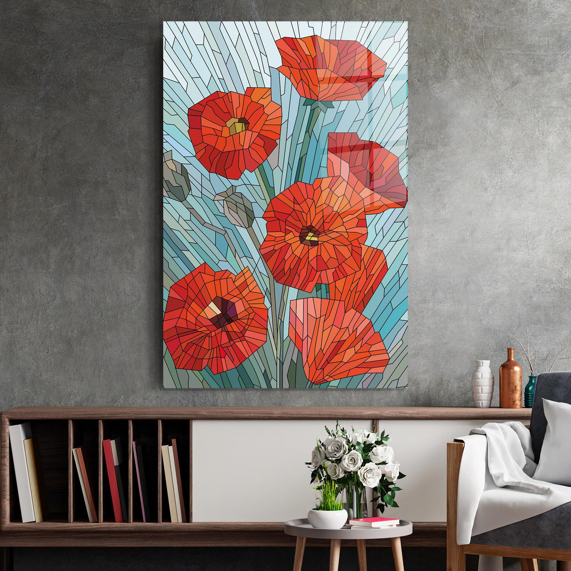 Glasbild Blue Glass Poppy mockup 2