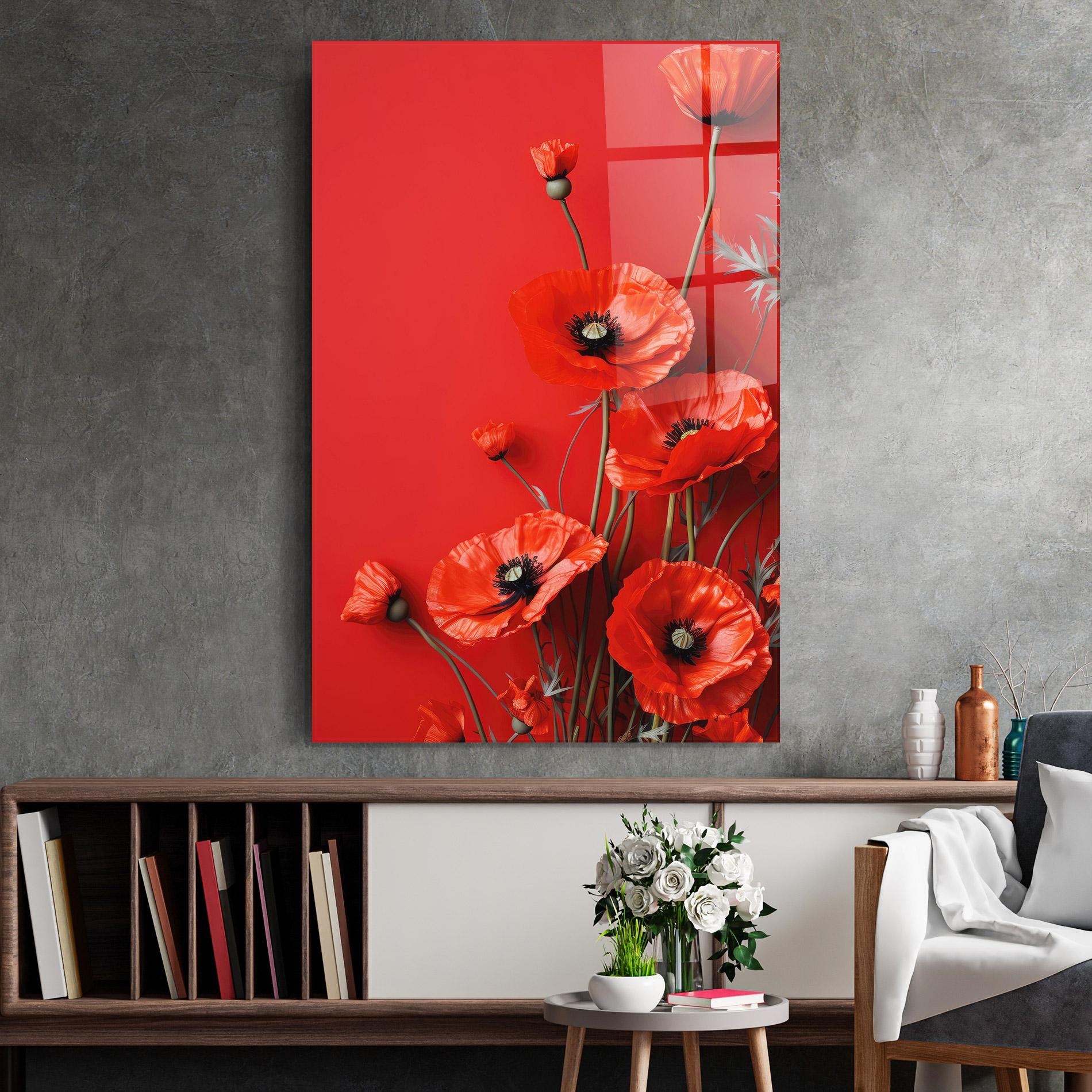 Glasbild Poppies On The Table mockup 2
