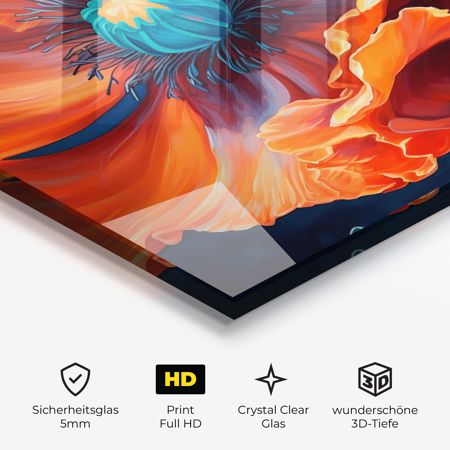 Glasbild Orange Blue Poppy mockup 3