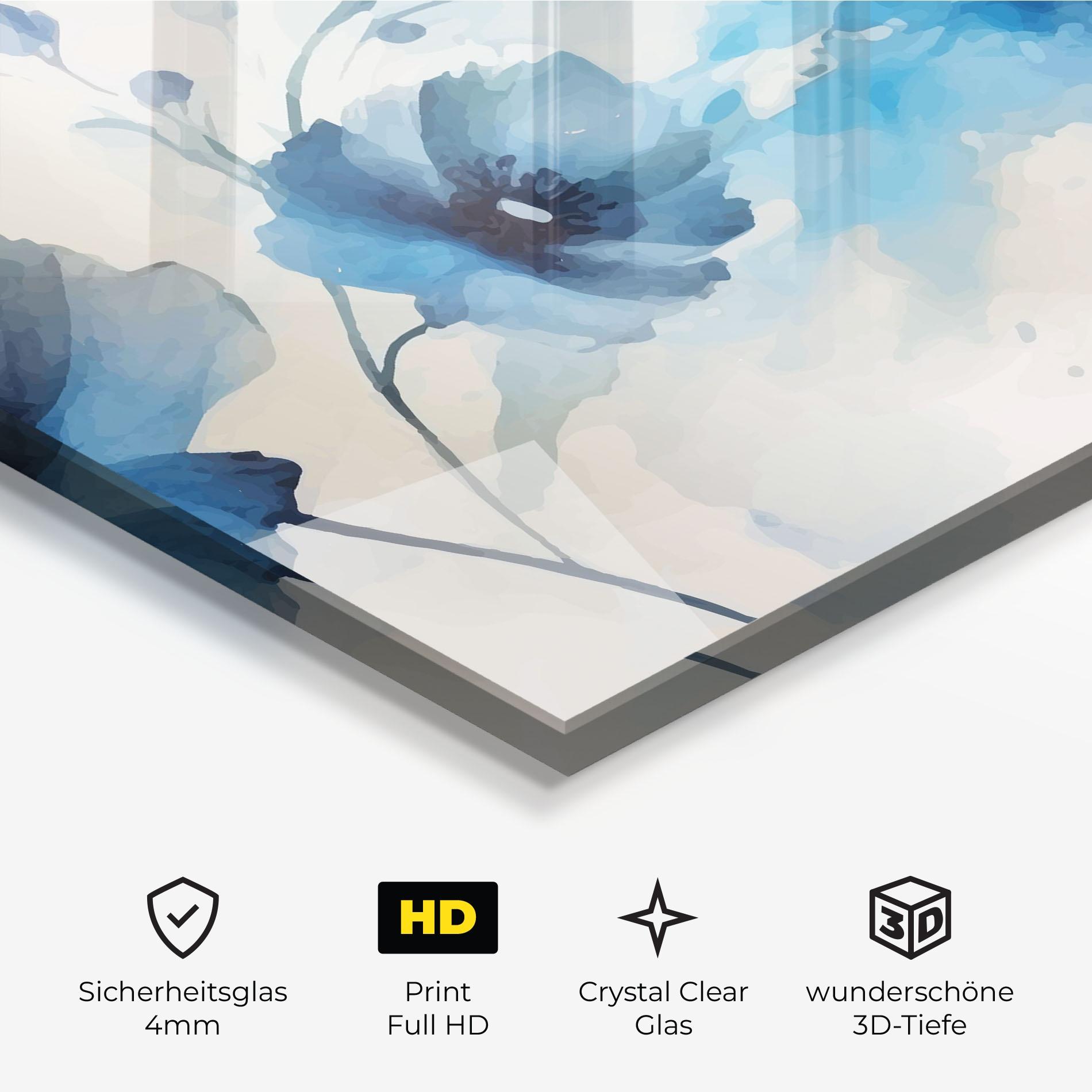 Glasbild Blue Poppies mockup 3