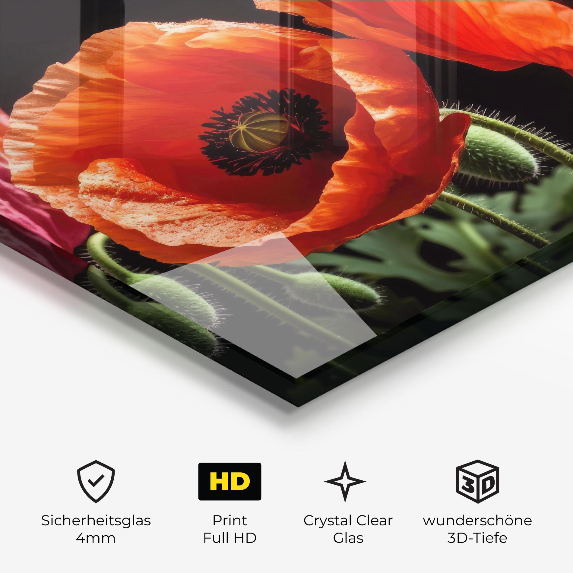 Glasbild Dark Orange Poppies mockup 3
