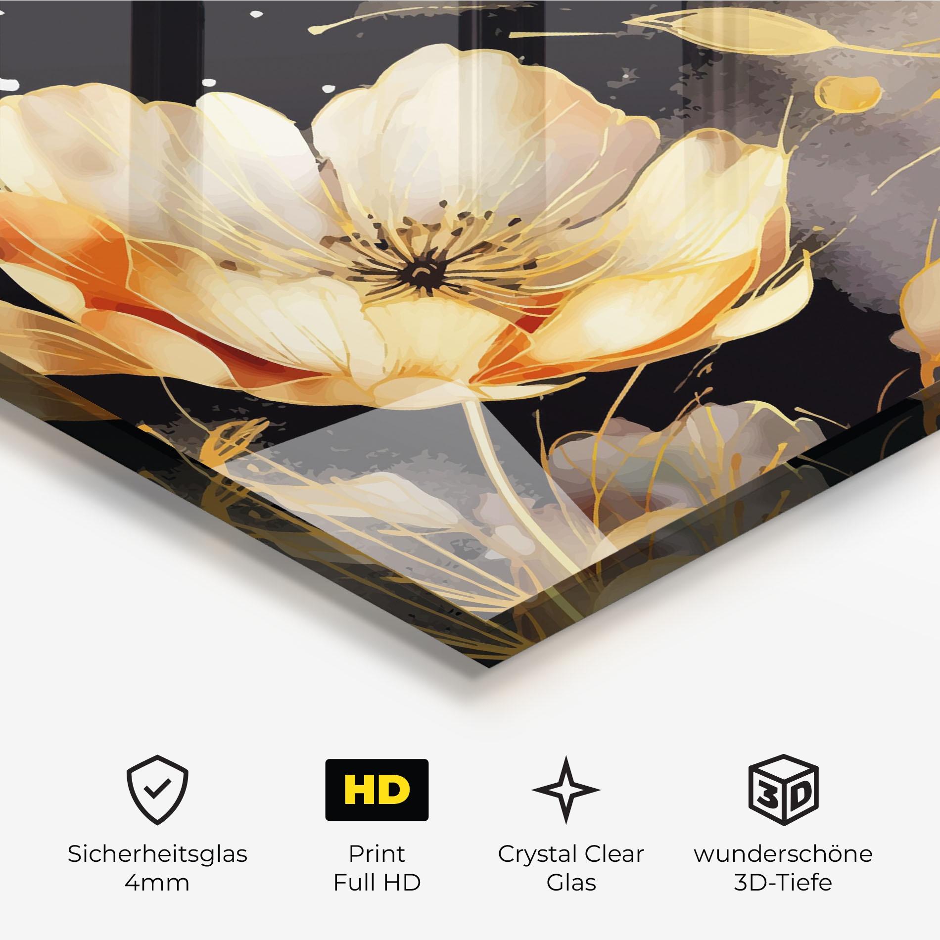 Glasbild Gold Poppy Black mockup 3
