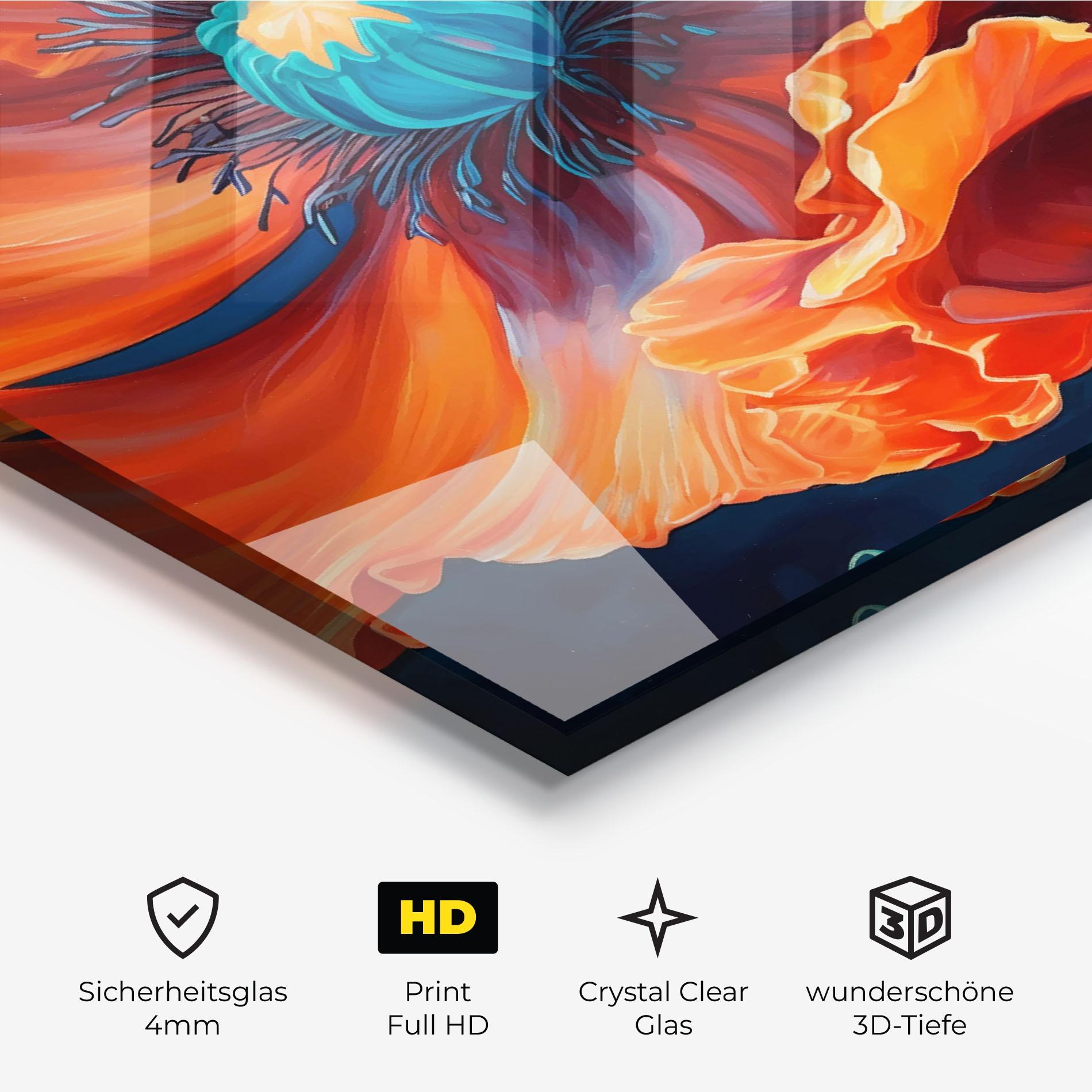 Glasbild Orange Blue Poppy mockup 3