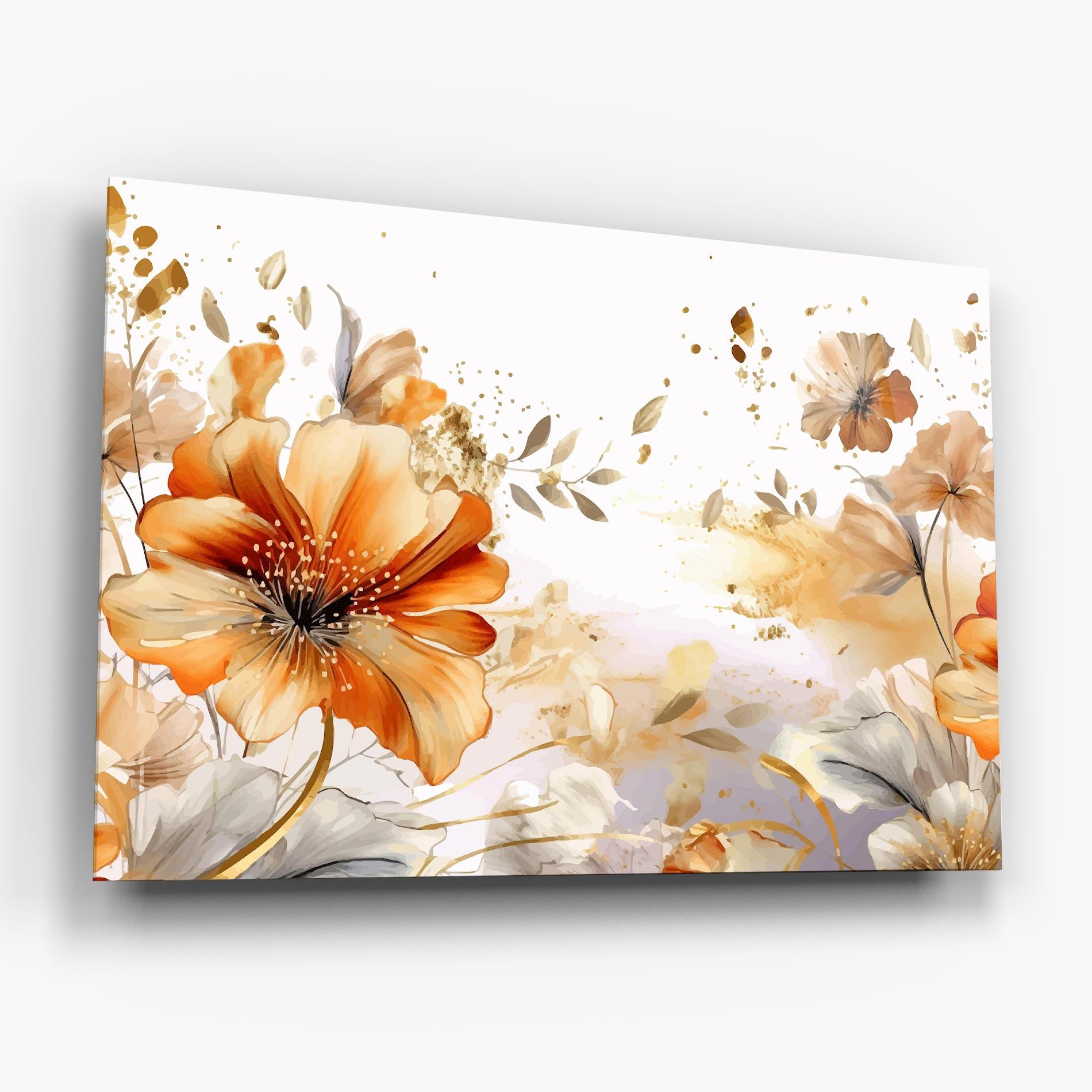 Glasbild Gold Orange Poppy mockup 6