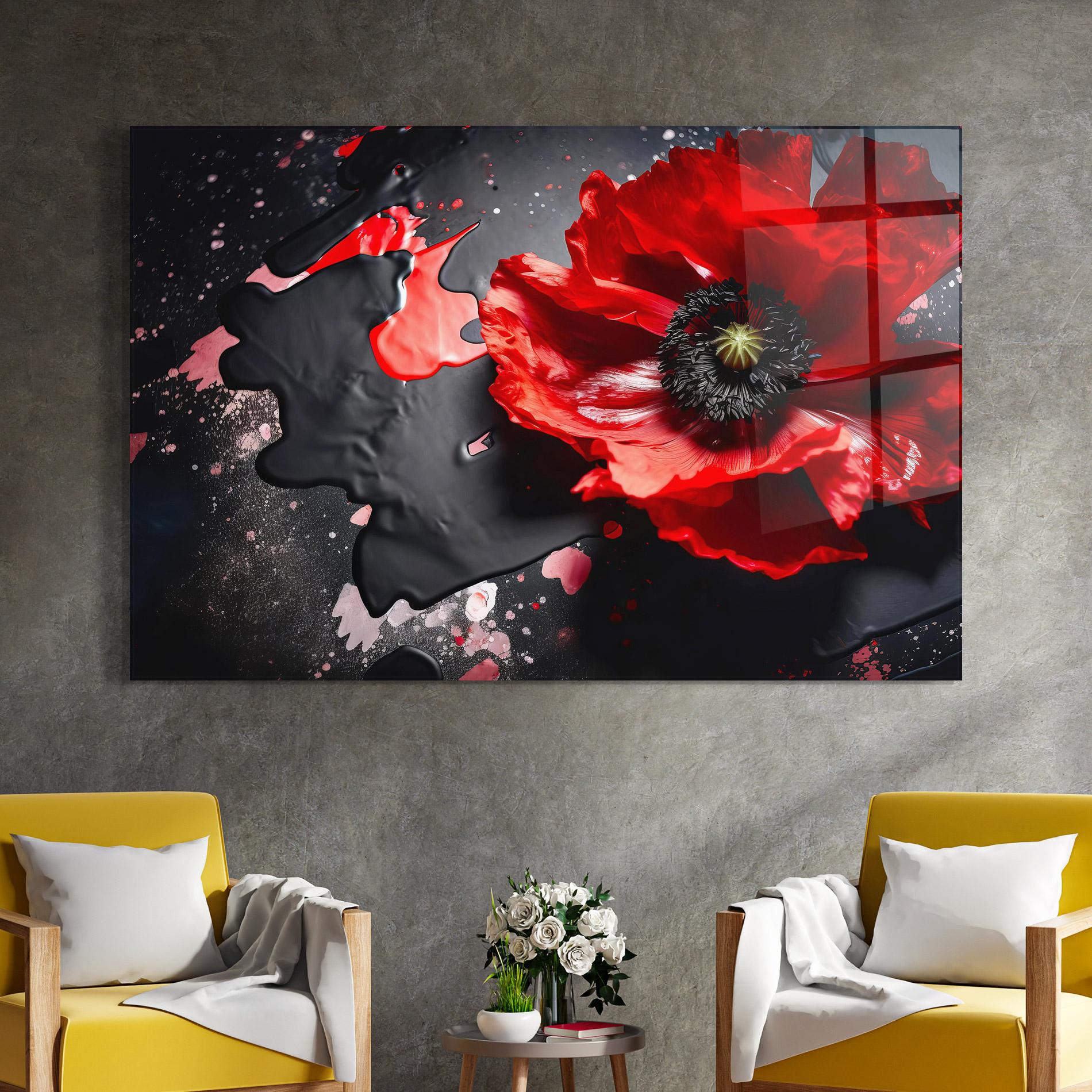 Glasbild Black Liquid Poppy mockup 4