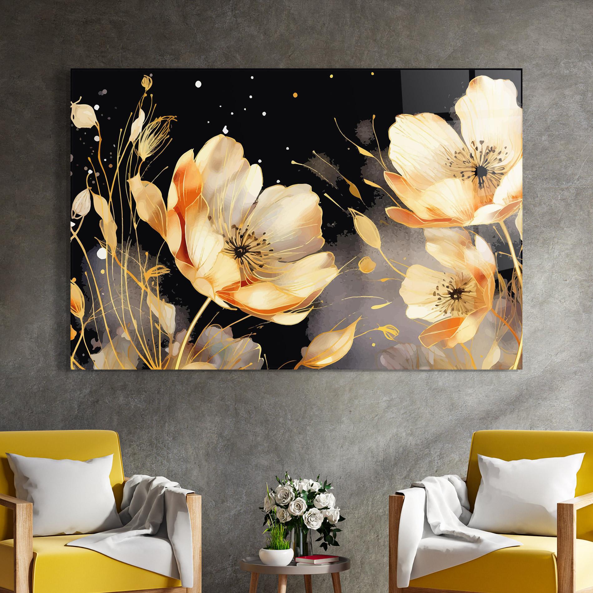 Glasbild Gold Poppy Black mockup 4