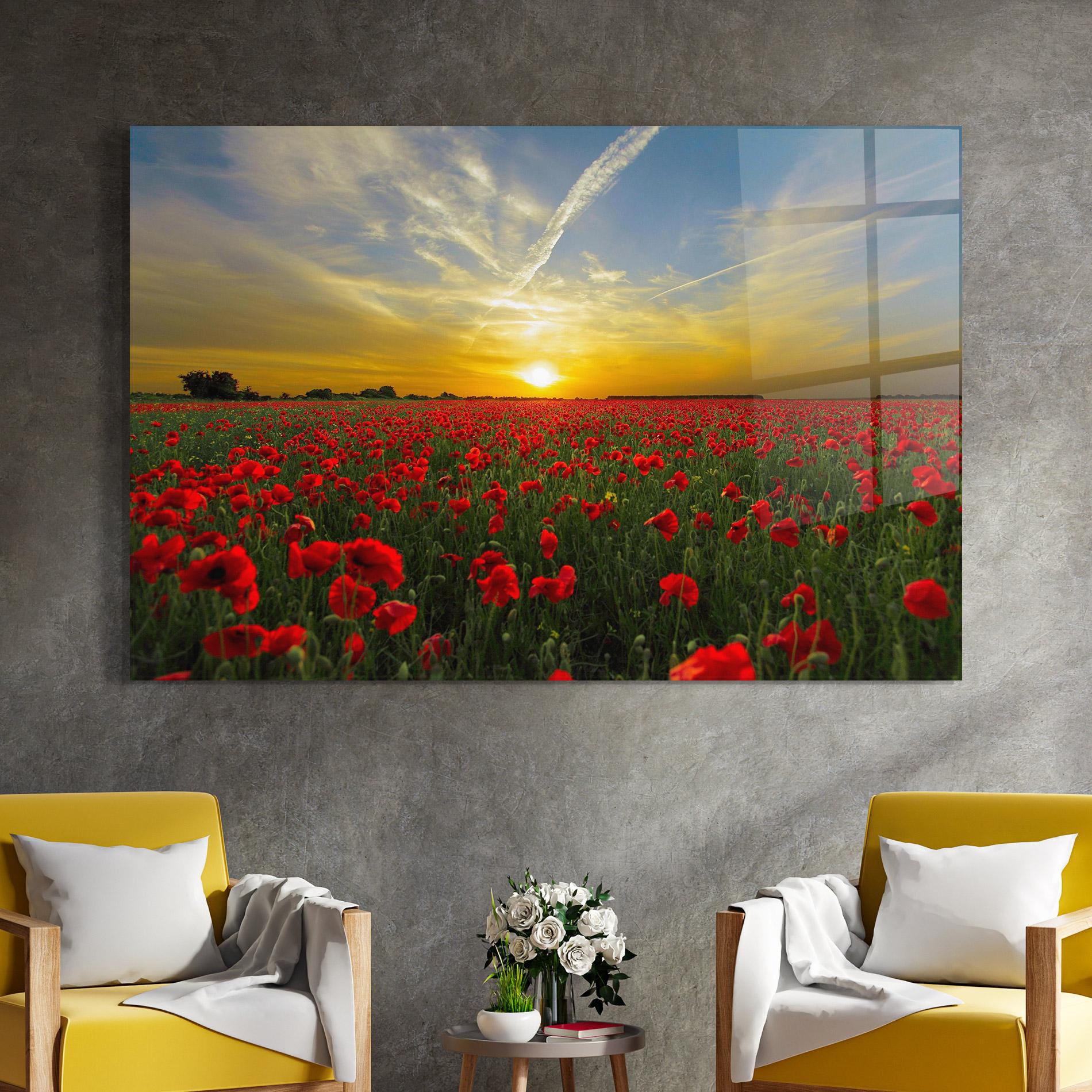 Glasbild Poppies Sunset mockup 4