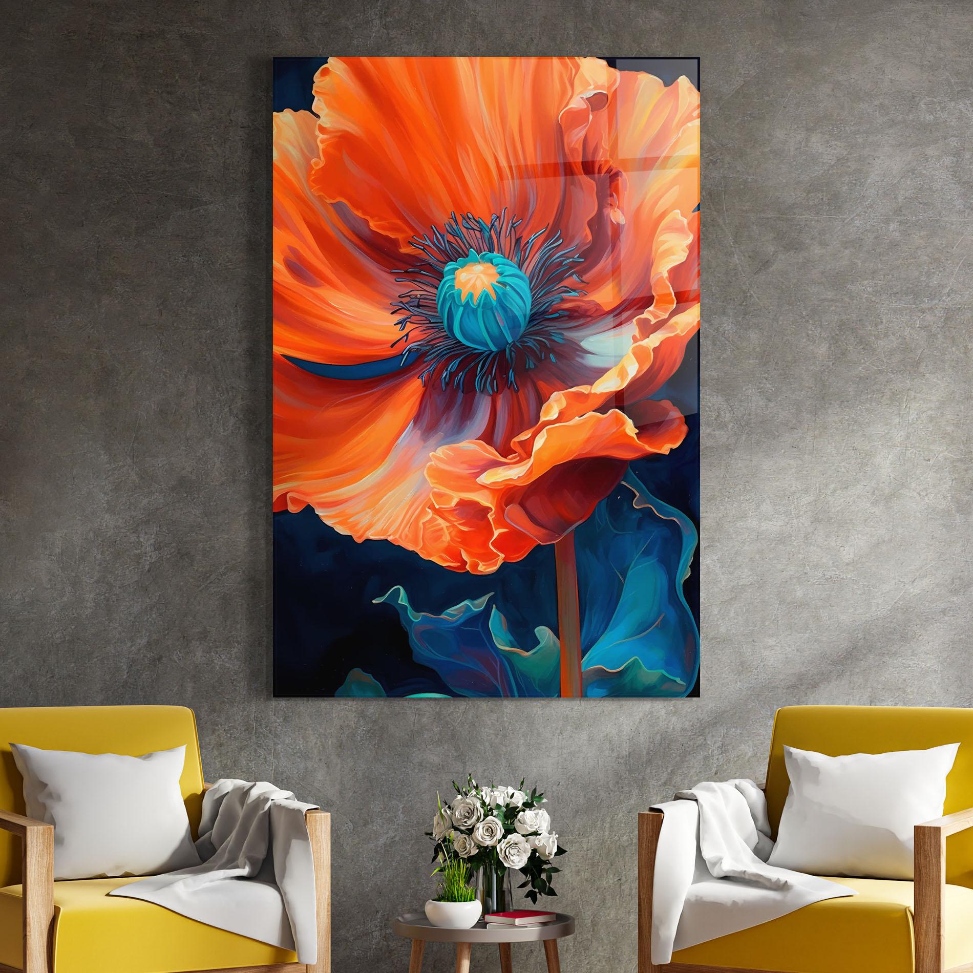 Glasbild Orange Blue Poppy mockup 4