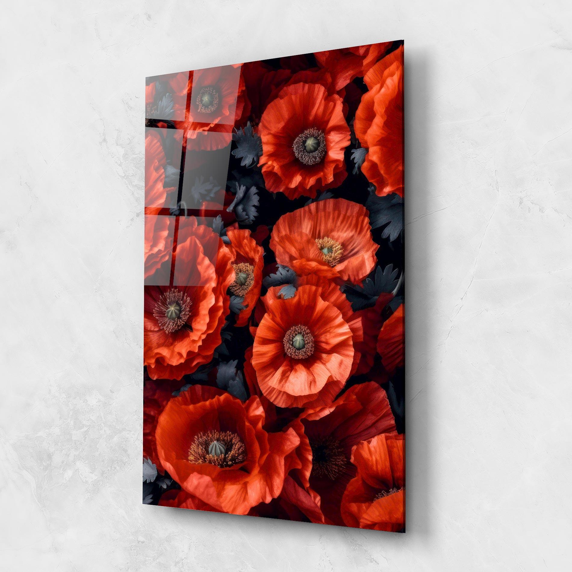 Glasbild Black Red Poppies mockup 1