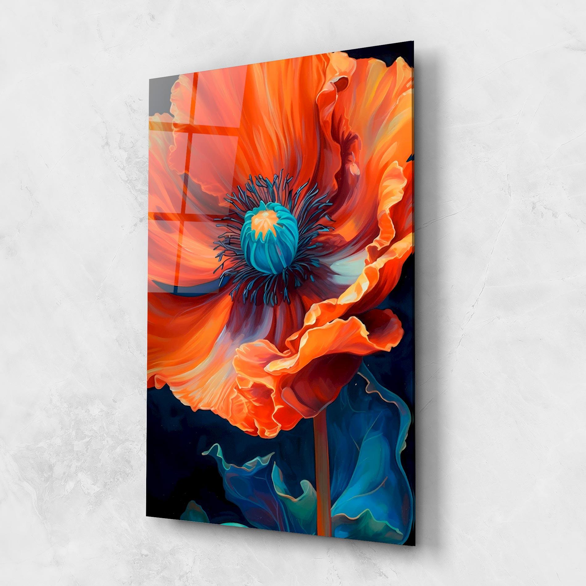 Glasbild Orange Blue Poppy mockup 1