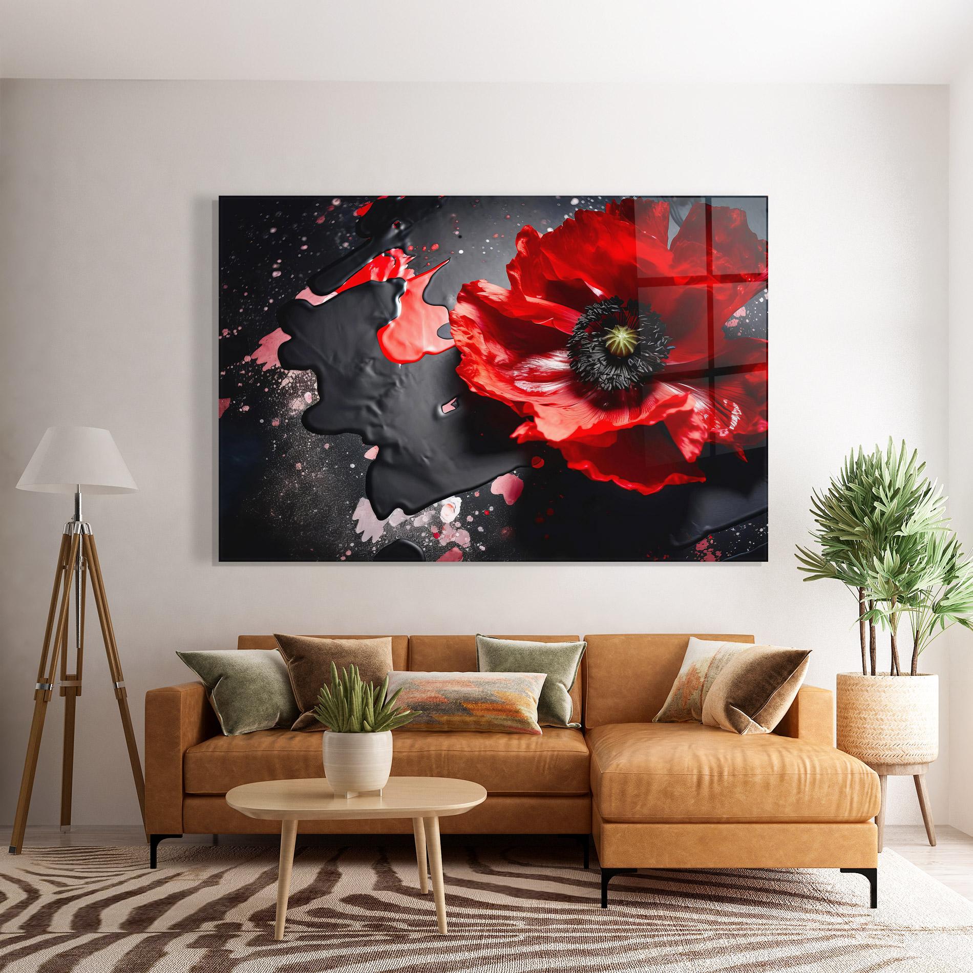 Glasbild Black Liquid Poppy mockup 7