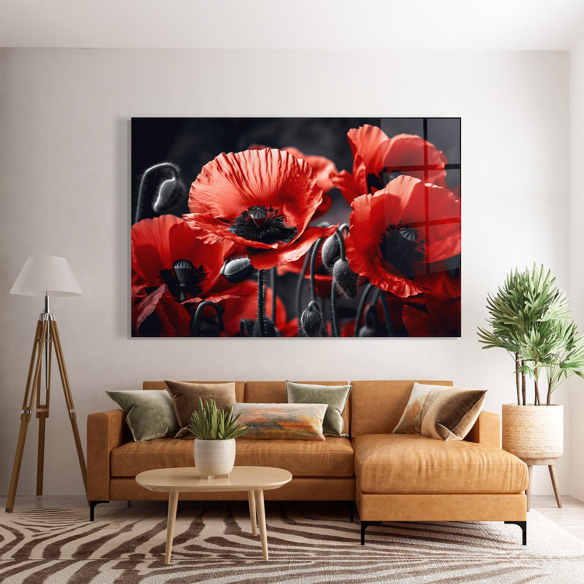Glasbild Black Red Poppy View mockup 7